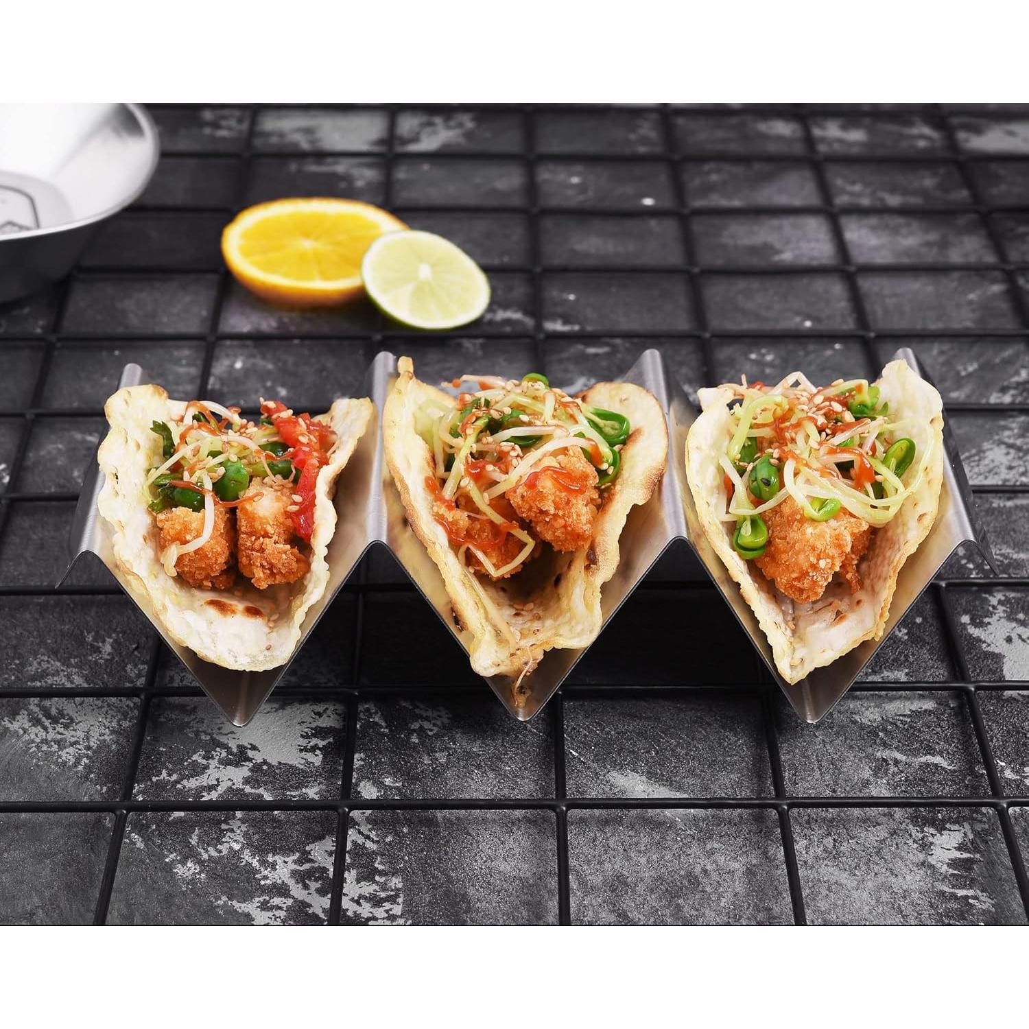 Soporte para Tacos de Acero Inoxidable - 4 Unidades a Prueba de Horno