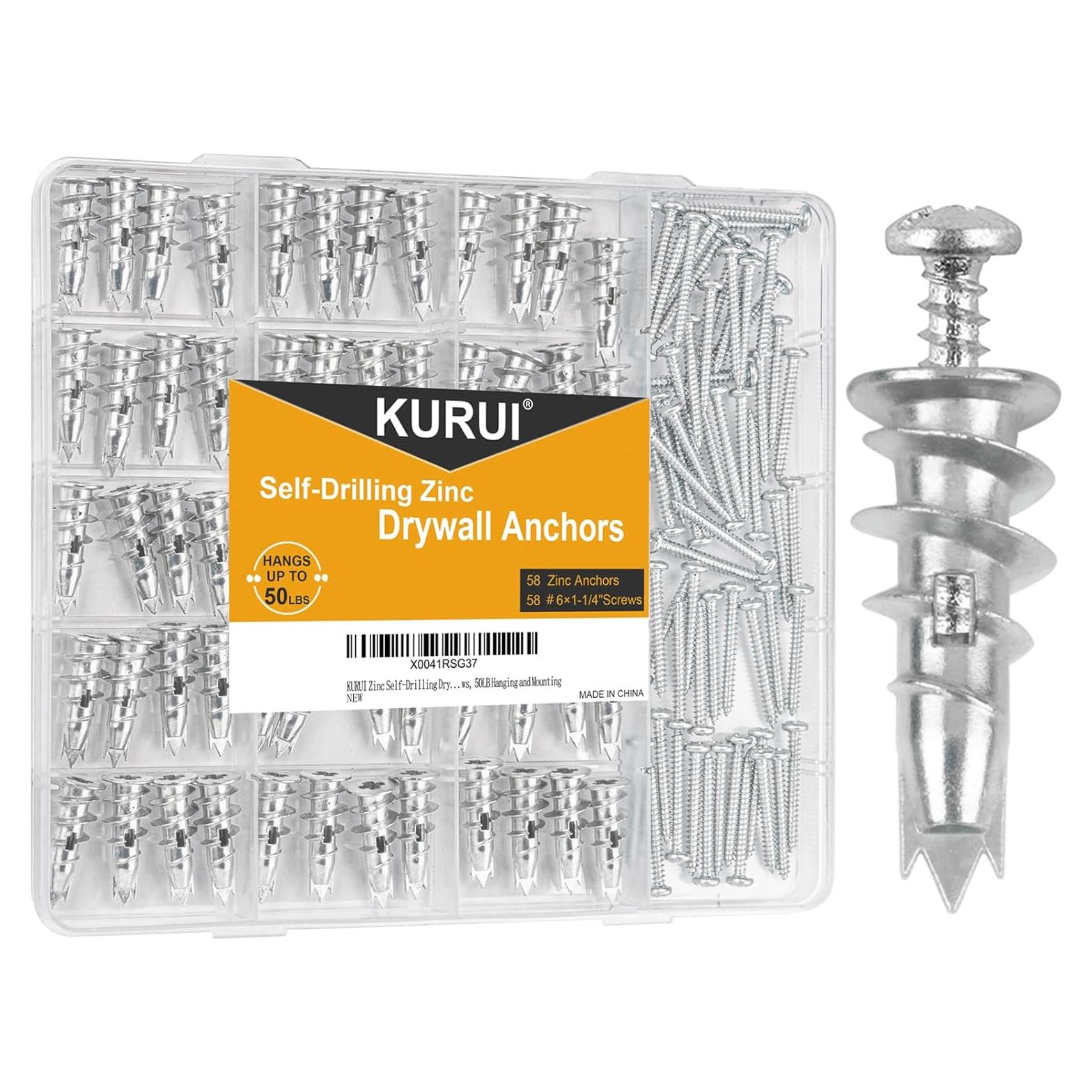 Anclajes de Pared KURUI de Zinc Autoperforantes 116 Piezas