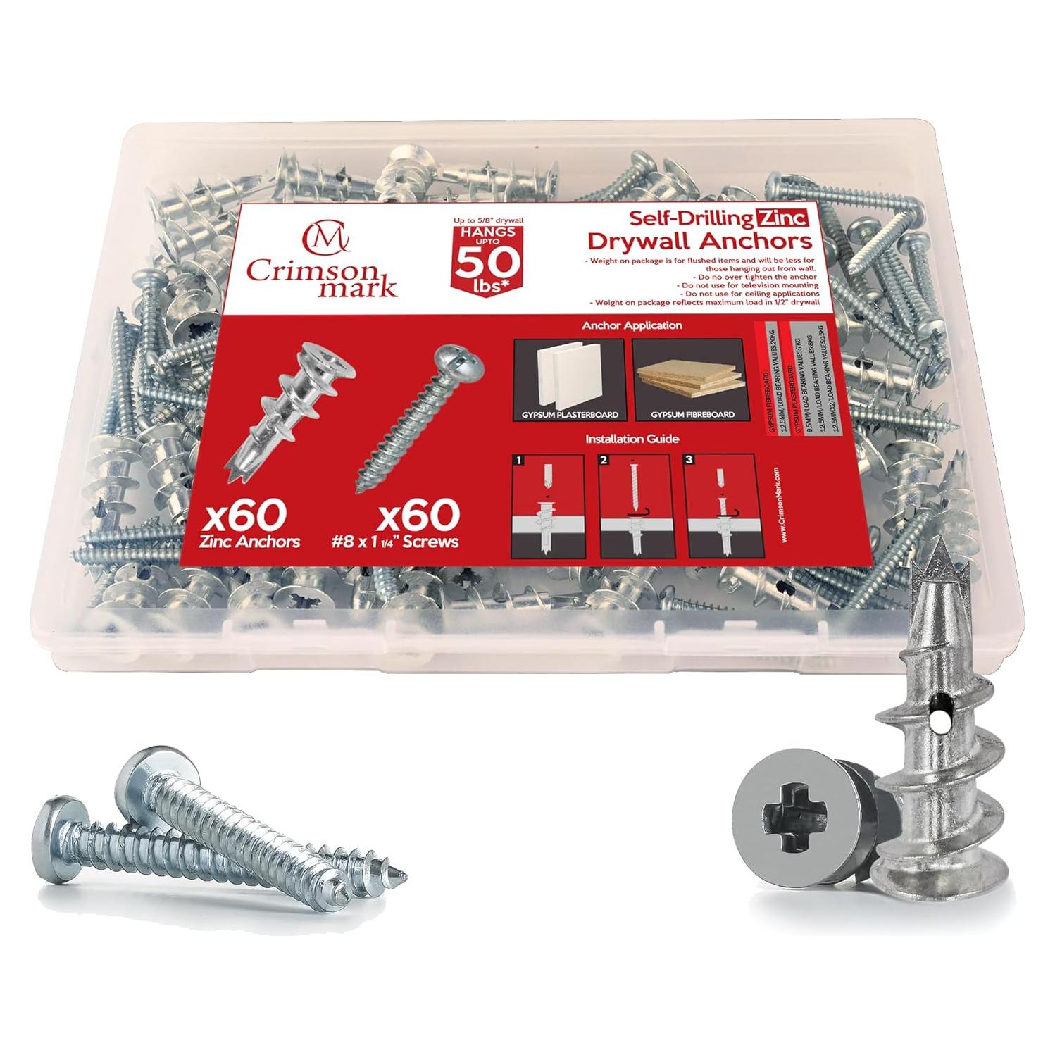 120 Anclajes de Yeso Autoperforantes CrimsonMark 31.75mm