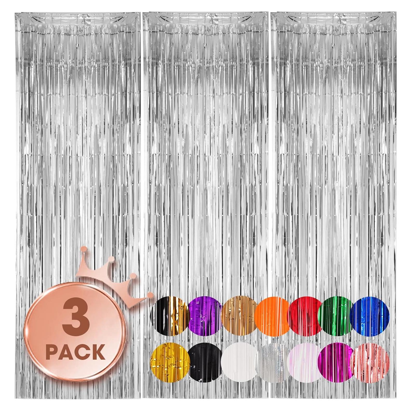 Paquete de 3 Cortinas de Flecos de Papel de Aluminio 1.01x2.5m