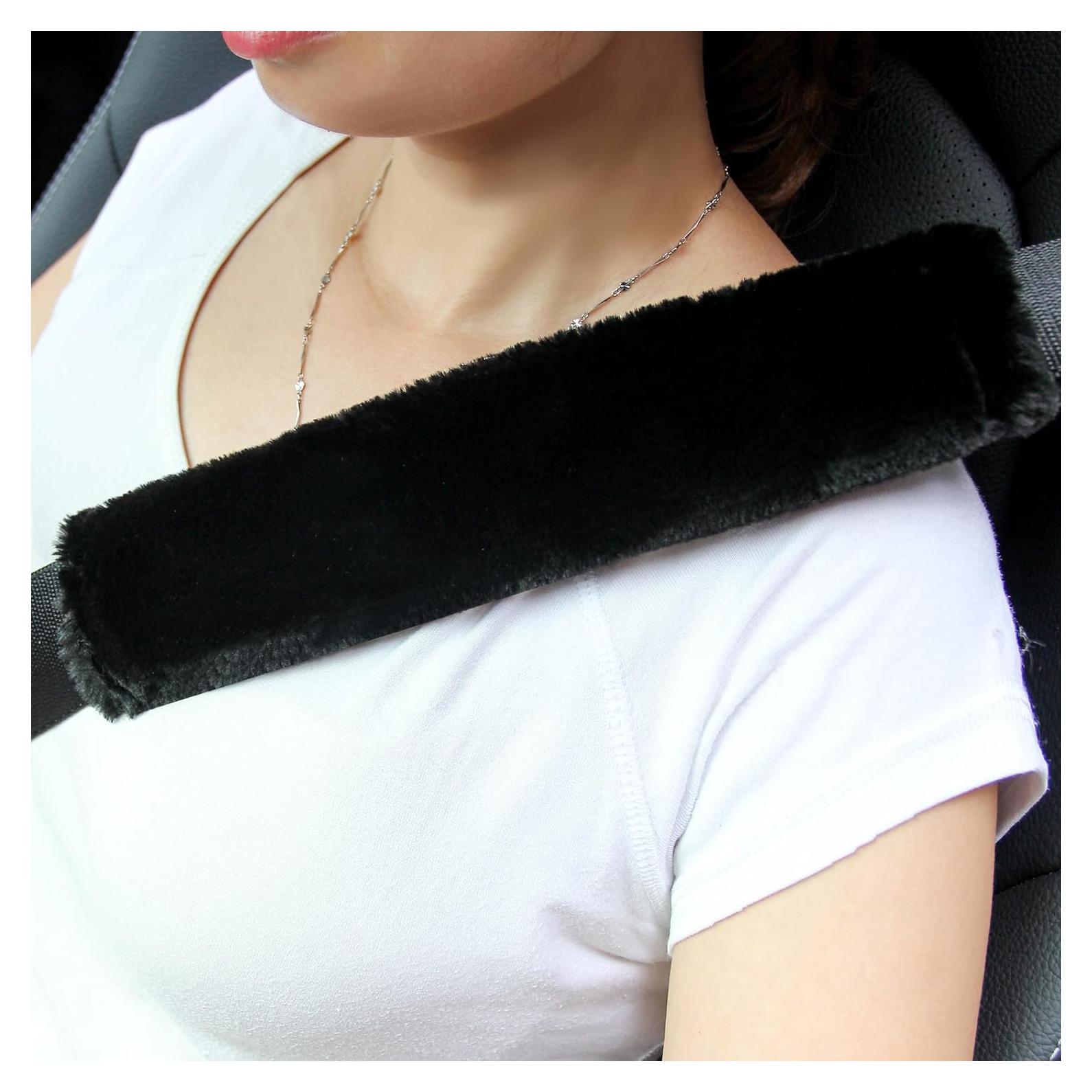 Amooca Funda de Cinturón de Seguridad Suave 2 Paquete 26.67cm Negro