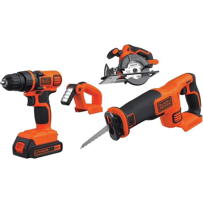 BLACK+DECKER 20V MAX Power Tool Combo Kit, 4-Tool Cordless Power Tool Set with 2 Batteries and Charger (BD4KITCDCRL)