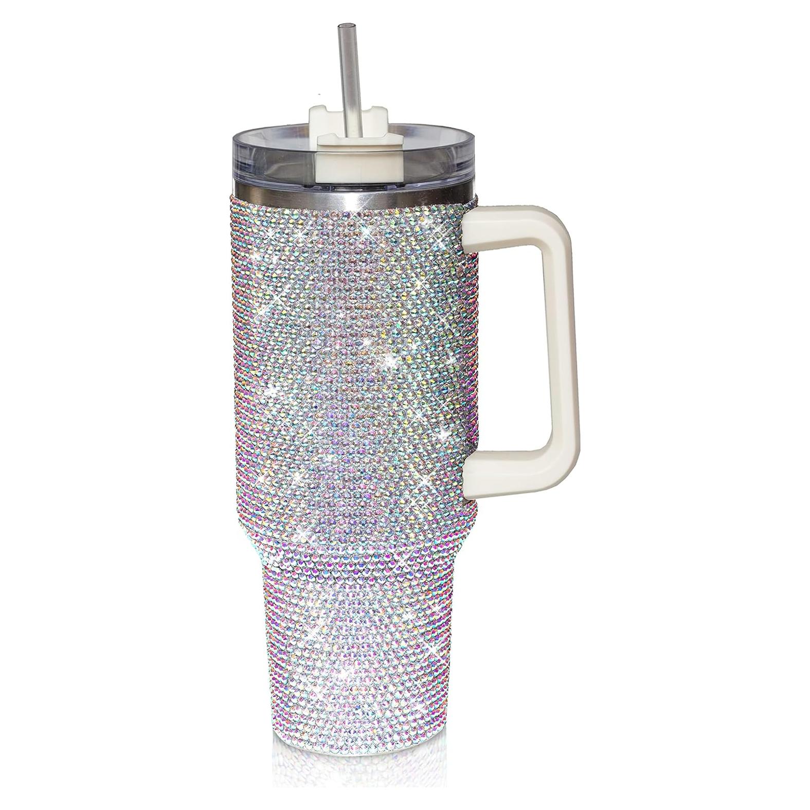 Taza Aislada 1200ml CuteOlivia con Strass y Asa Blanca