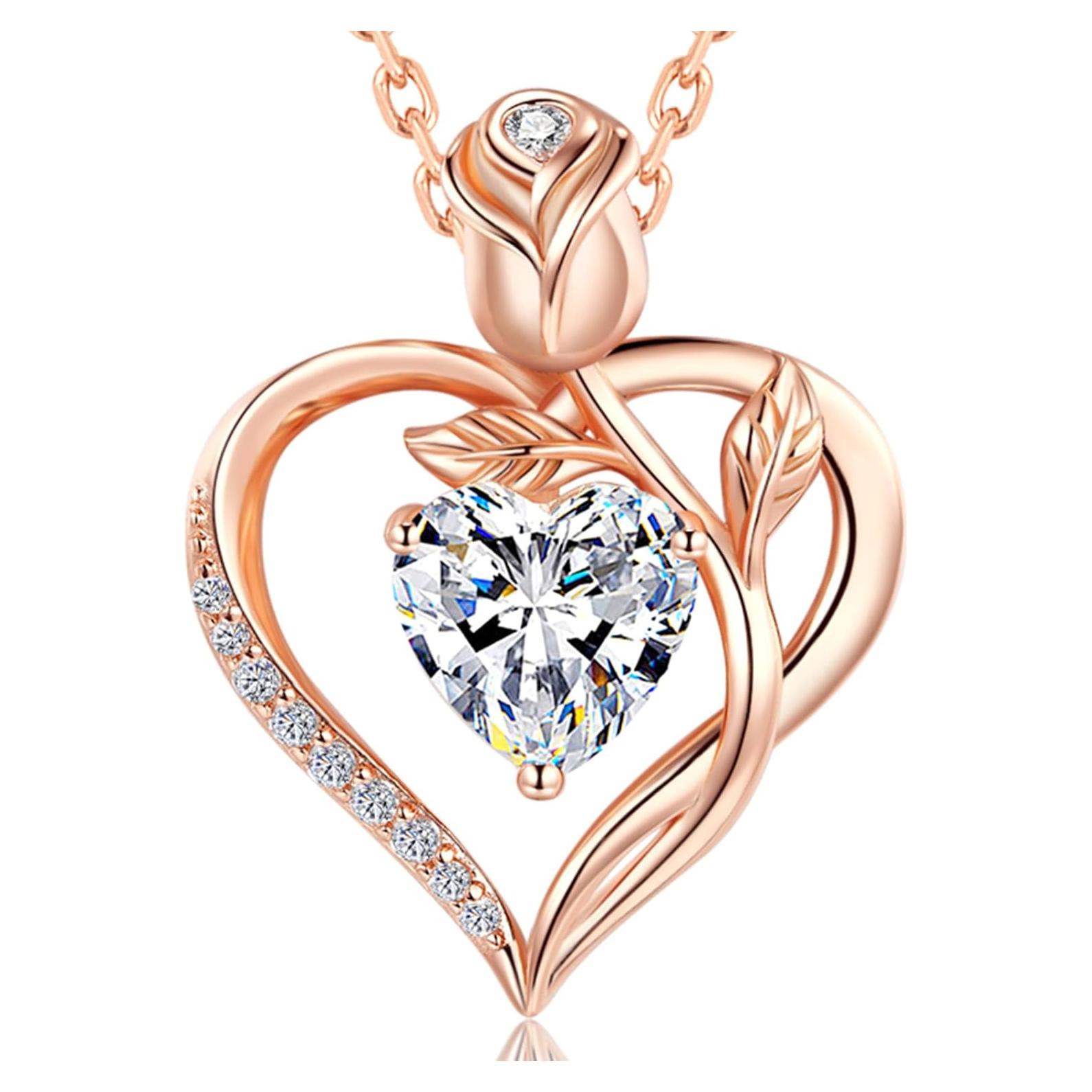 Collar Corazón Rosa Moissanita 1.2CT Oro Rosa 18K S925