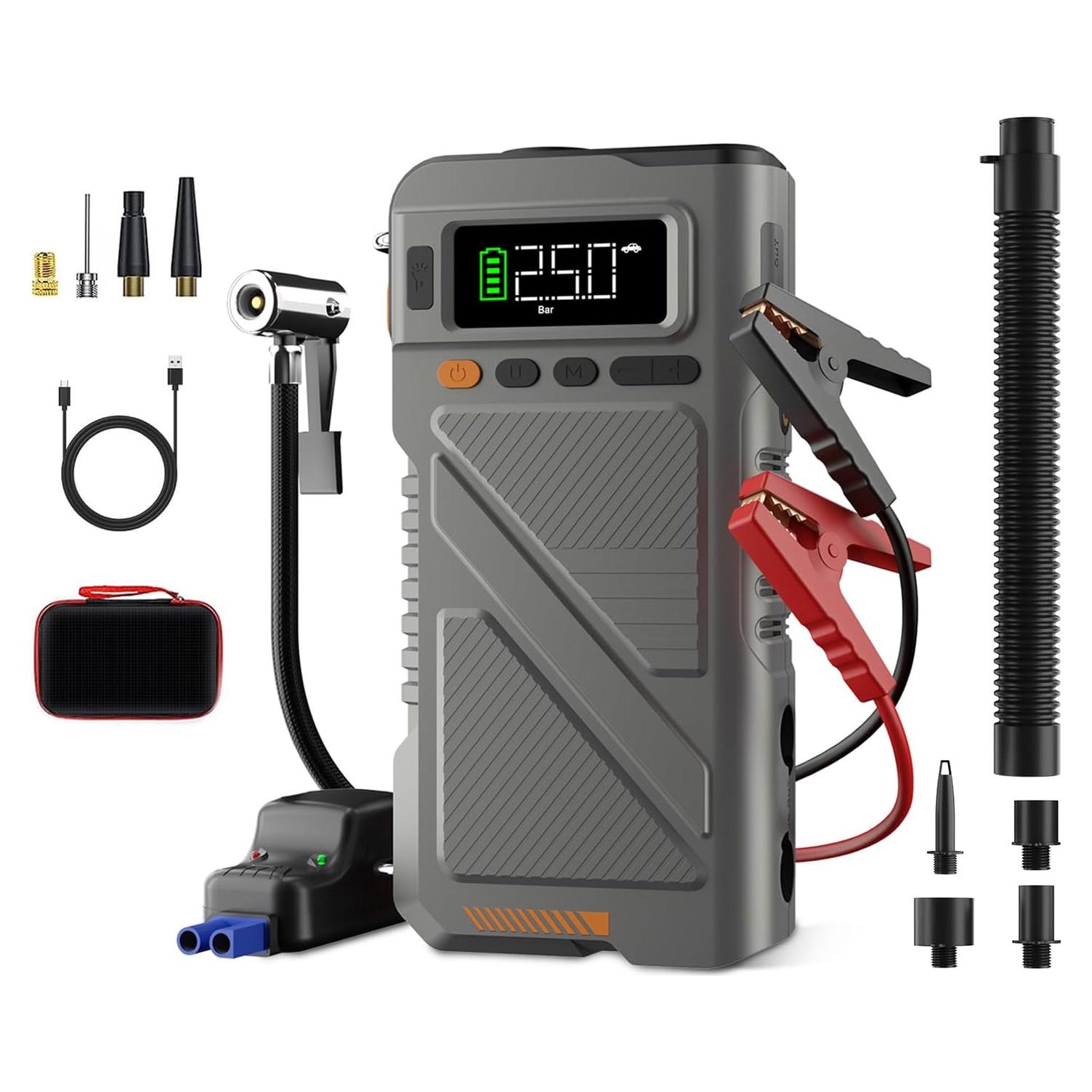 Arrancador de Coche Geeneu W150 8000A 9 en 1 con Compresor