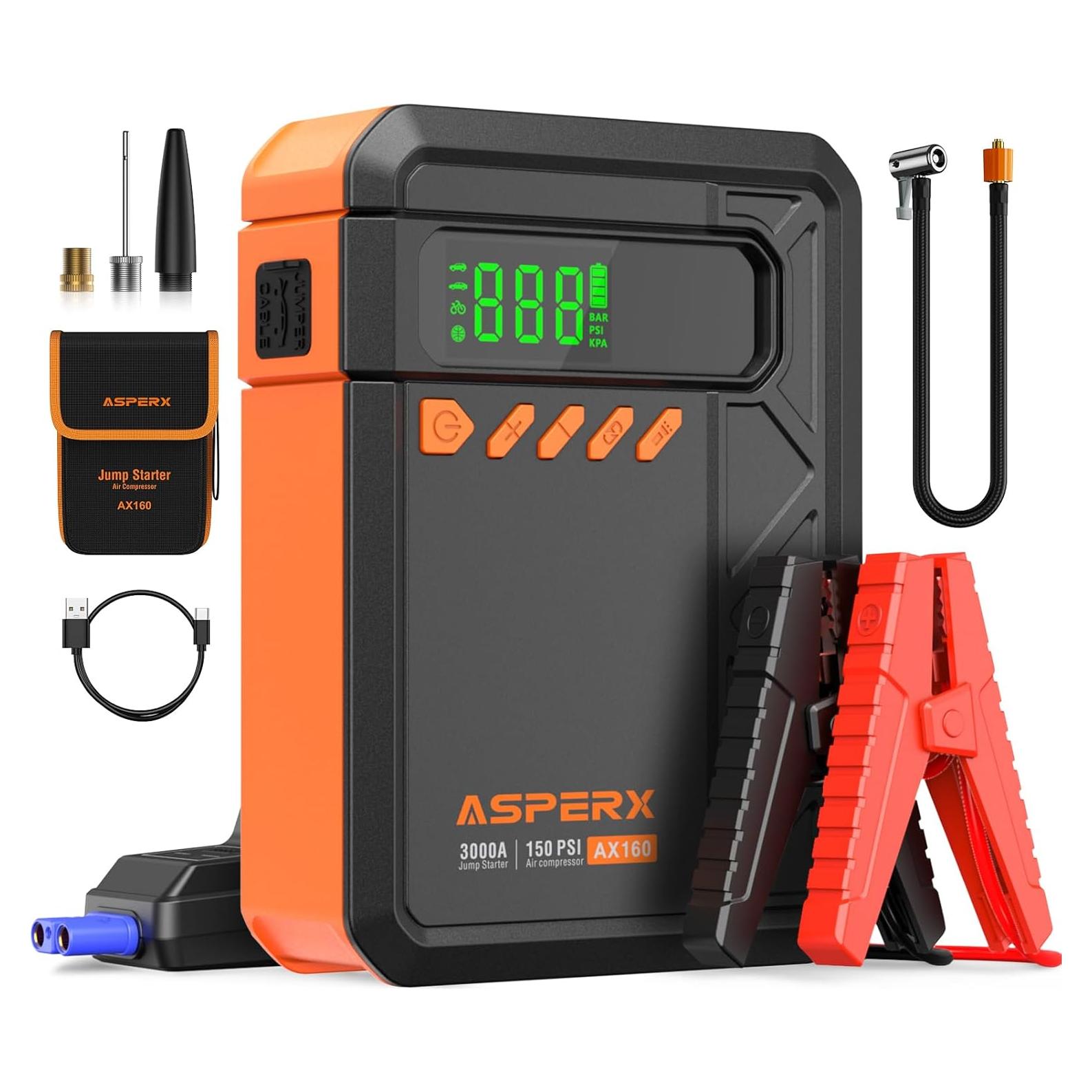 Arrancador Portátil AsperX 3000A con Compresor 150PSI