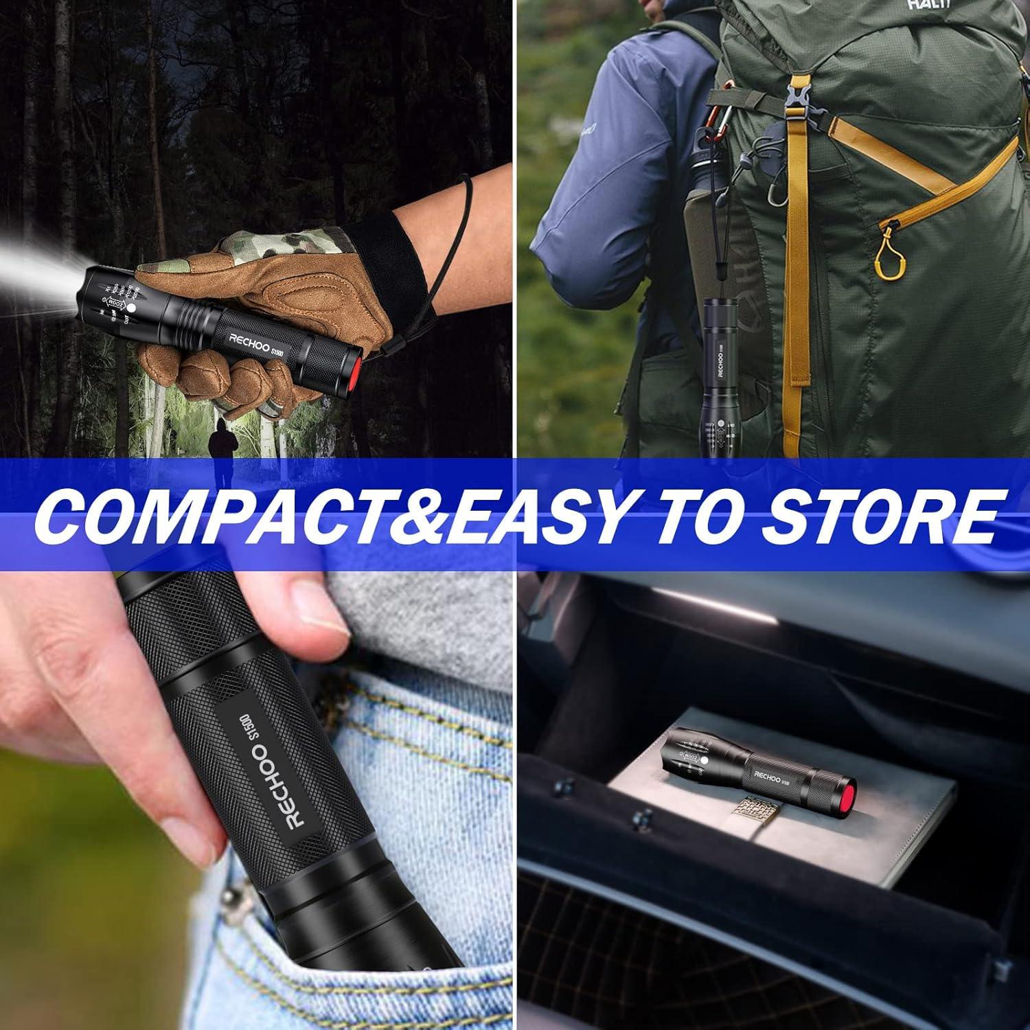 Linterna Táctica RECHOO S1500 Paquete de 4 LED Impermeable