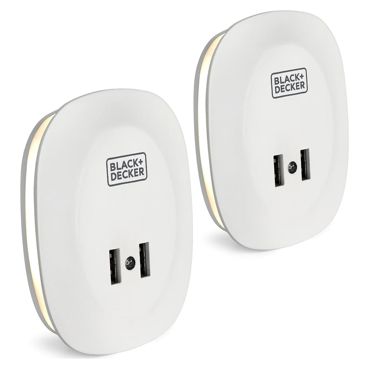 Luz Nocturna Enchufable Black+Decker con 2 USB y Sensor