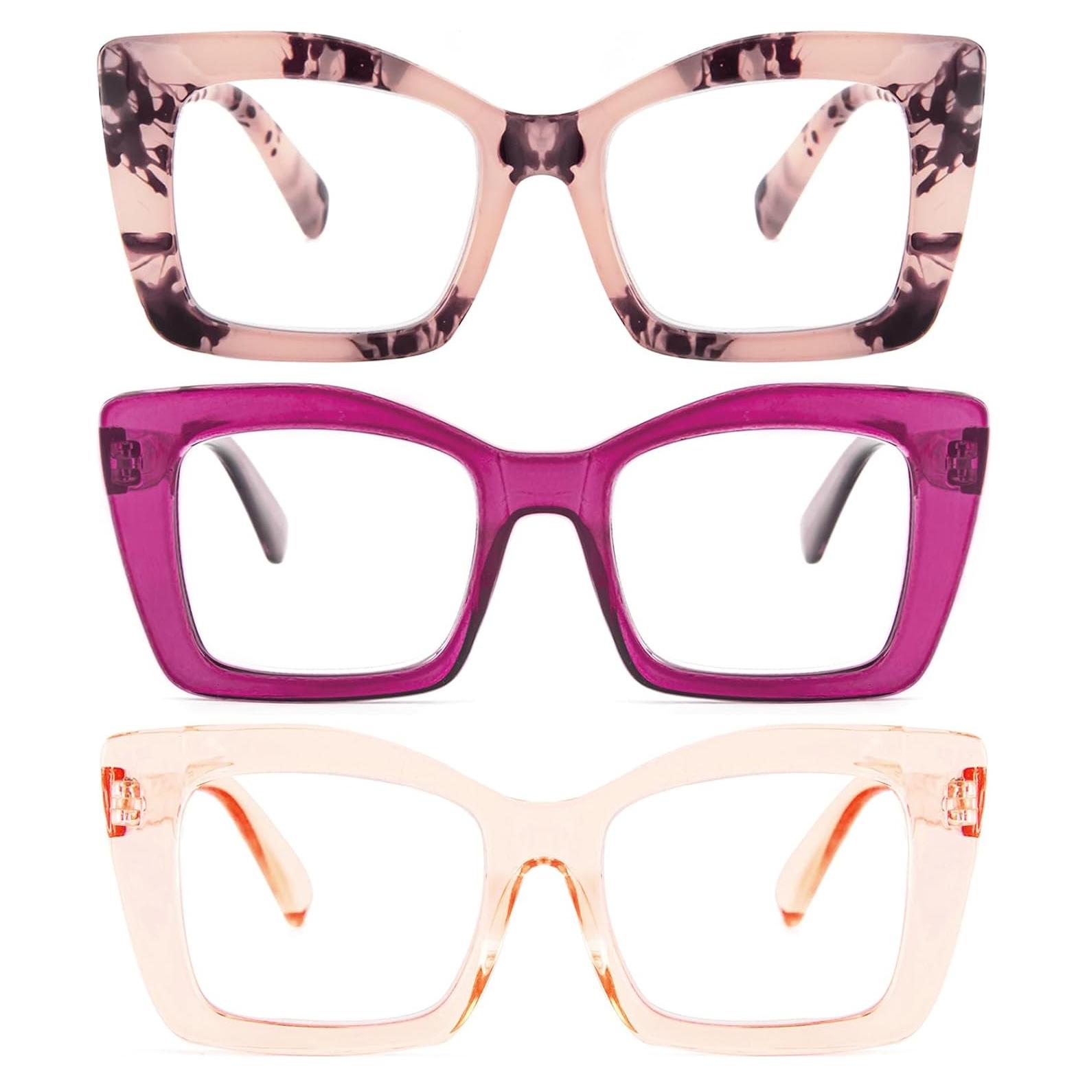 Gafas de lectura REAVEE estilo Oprah, bloqueo luz azul, 3 pcs