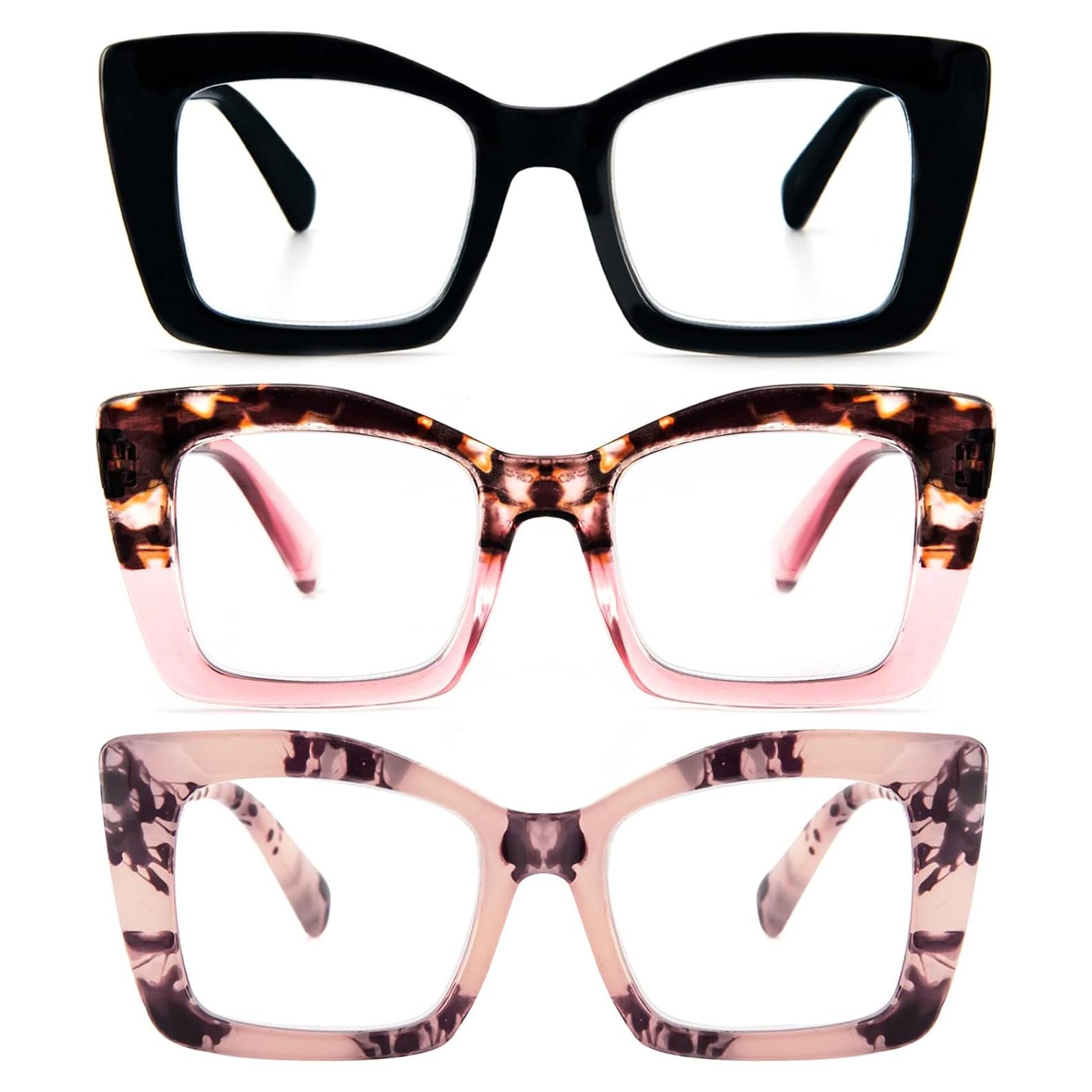 Gafas de lectura REAVEE estilo Oprah, bloqueo luz azul, 3 pcs