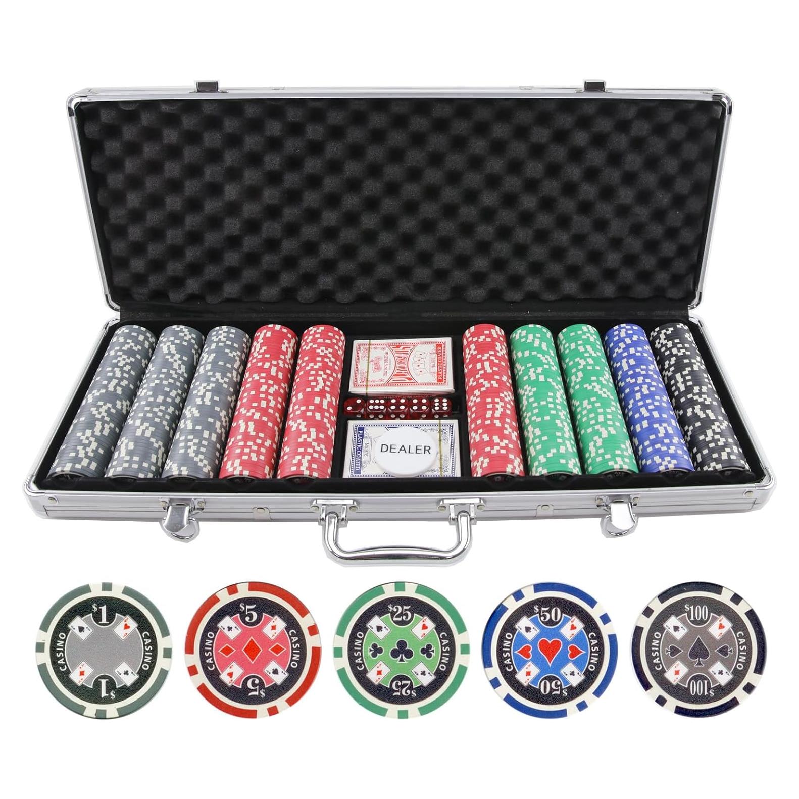 Set de fichas de póker Casino Ace 500 piezas 11.5g con estuche