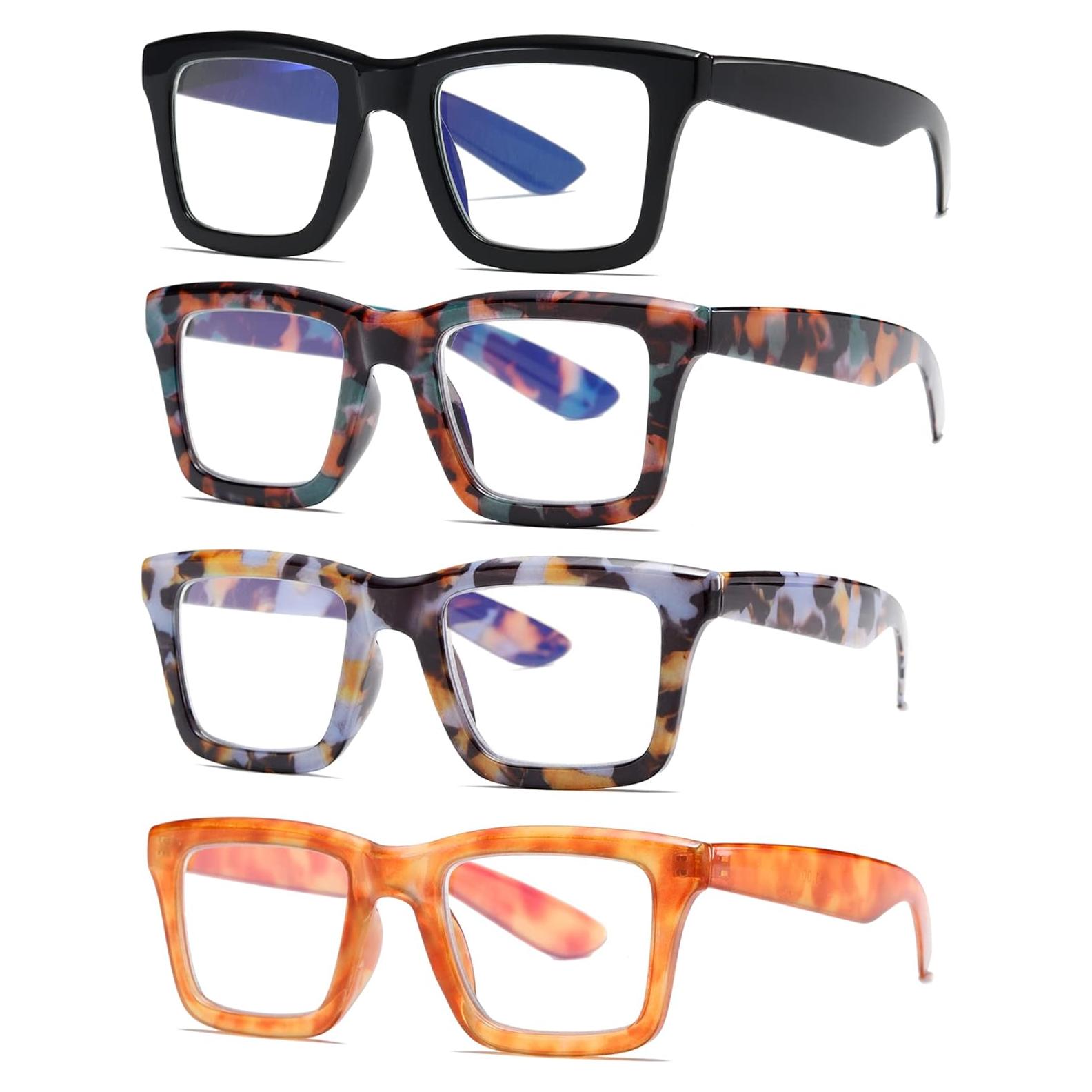 Paquete de 4 Gafas de Lectura ZXYOO Cuadradas Anti Luz Azul