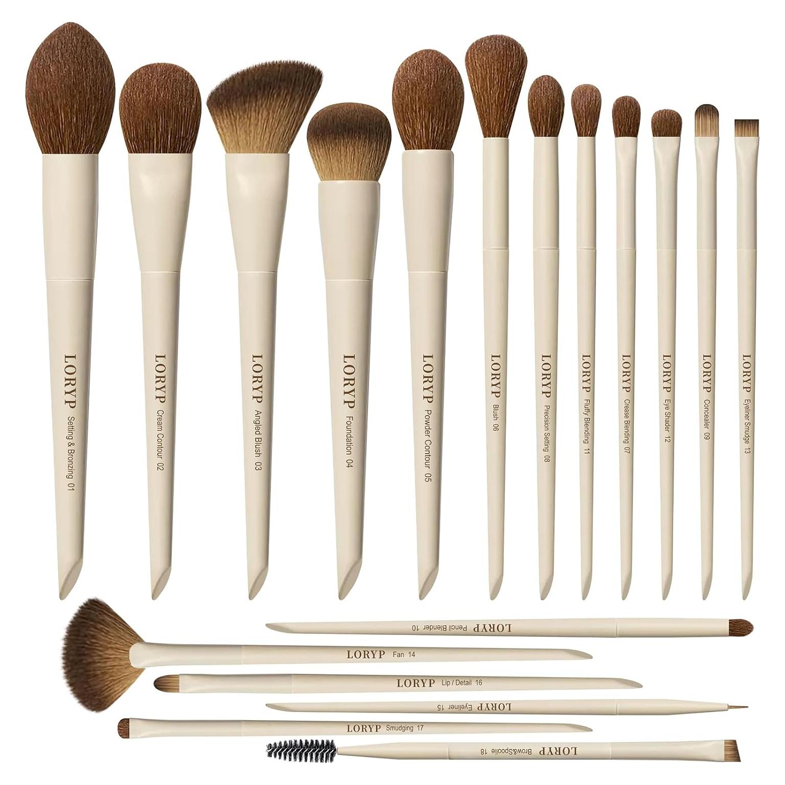 Juego de Pinceles de Maquillaje LORYP 18 Piezas Khaki