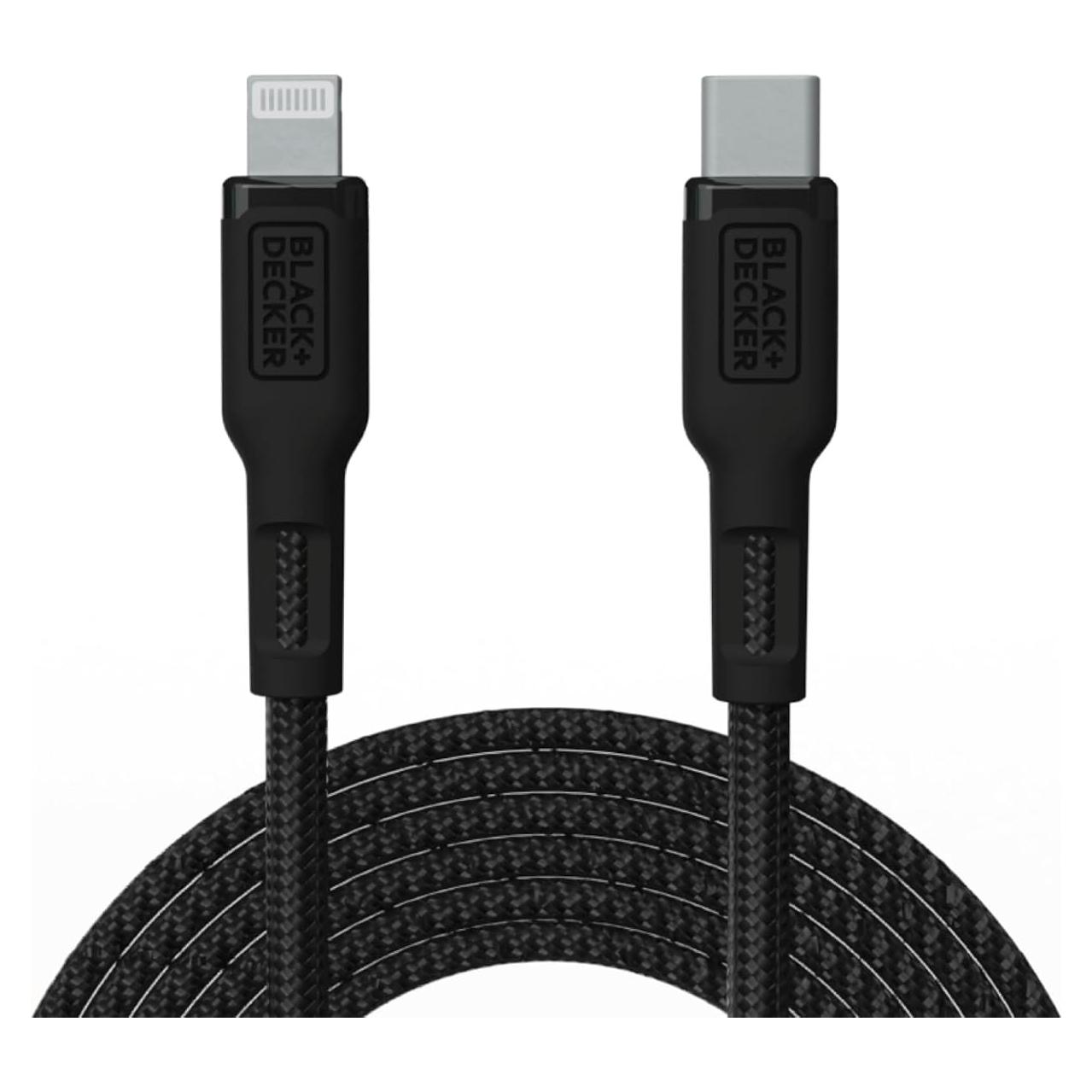 CABLE USB C a Lightning BLACK+DECKER 36 cm trenzado duradero