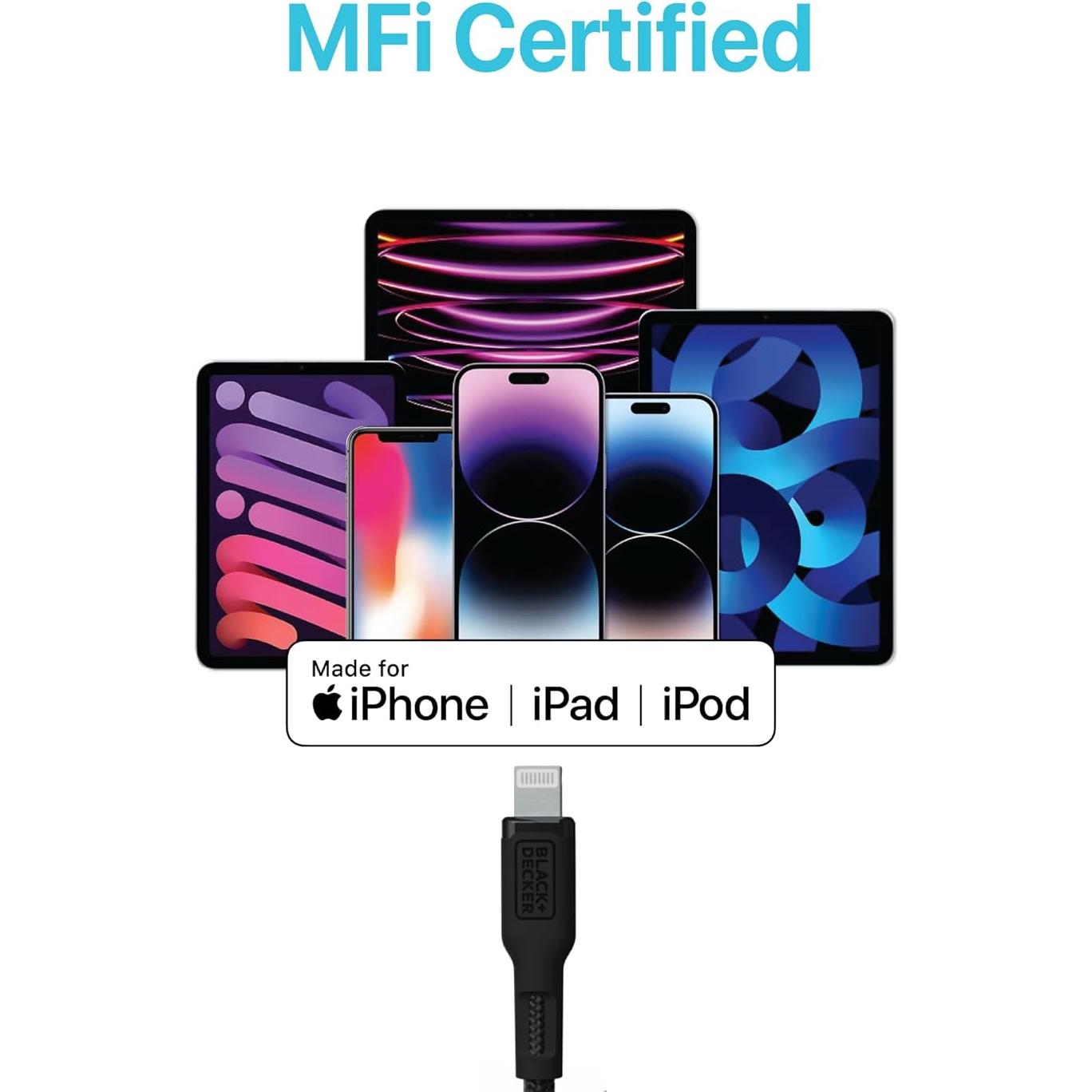 CABLE USB C a Lightning BLACK+DECKER 36 cm trenzado duradero