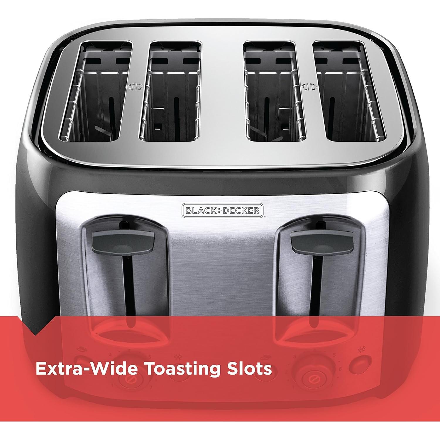 Tostadora BLACK+DECKER 4 Rebanadas 1400W Ranuras Anchas