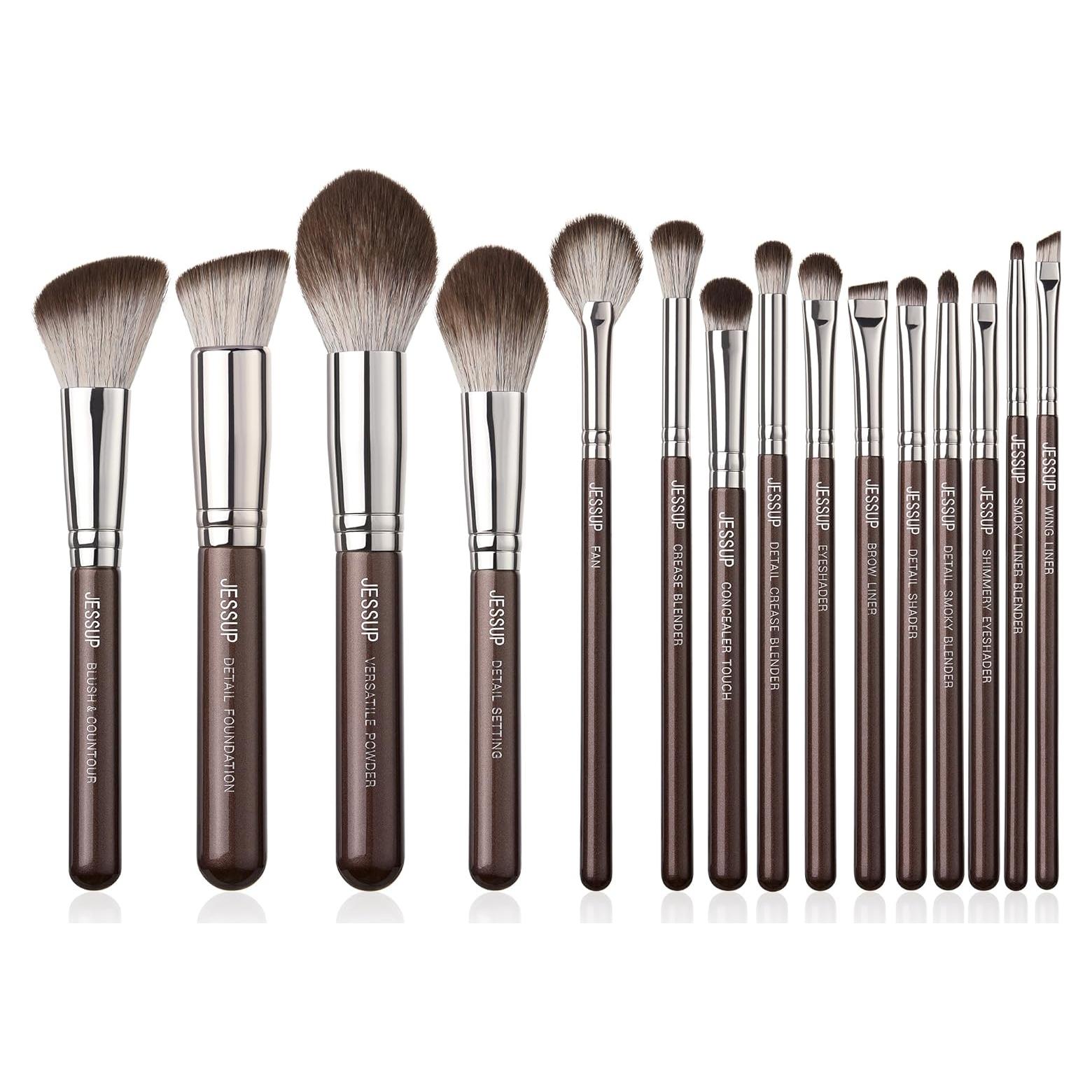 Conjunto de Brochas de Maquillaje Jessup 15 Piezas Marrón Brillante