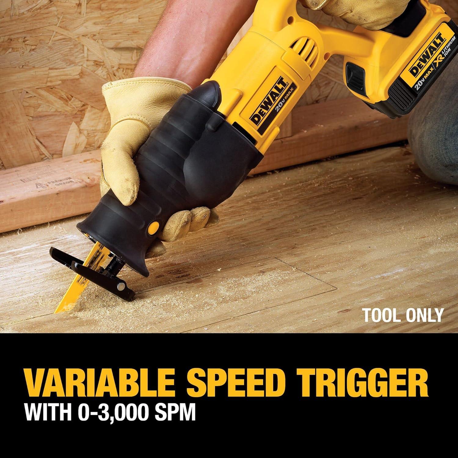20V MAX Reciprocating Saw, 3,000 Strokes Per Minute, Variable Speed Trigger, Bare Tool Only (DCS380B)