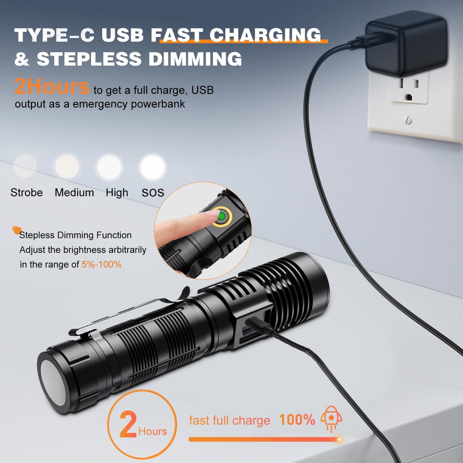 Linterna Táctica Recargable Hoxida K2301 2000 Lúmenes USB