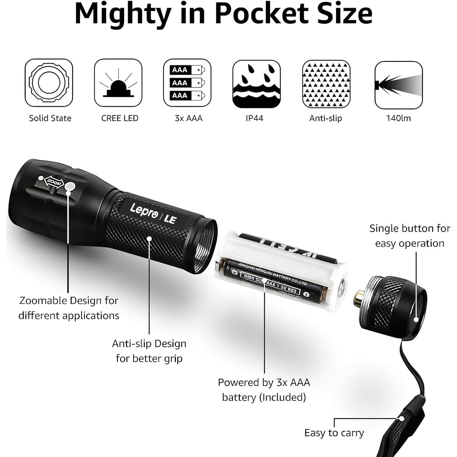 Linterna LED Lighting EVER 140 Lúmenes, Impermeable, Paquete de 4