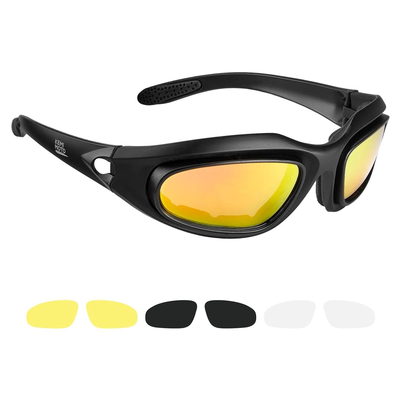 Gafas de Montar KEMIMOTO con 4 Lentes UV400 para Motocicleta