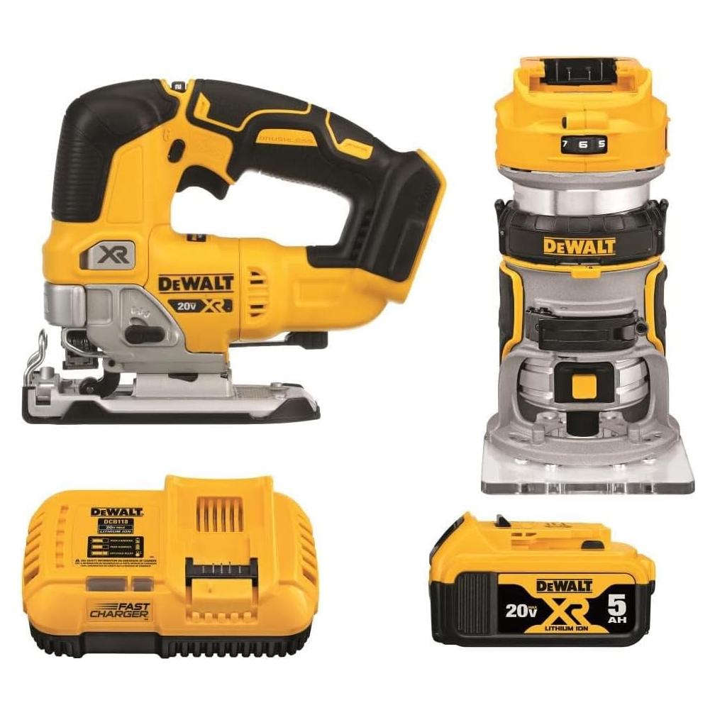 DEWALT Router y Sierra de Calar 20V MAX DCK201P1 Inalámbricos