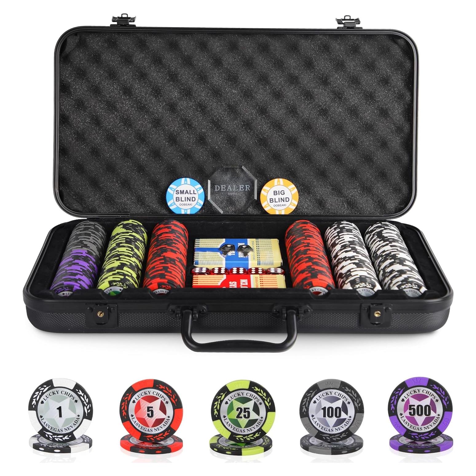 Set de Fichas de Póker Vantex 300 PCS con Cartas y Caja