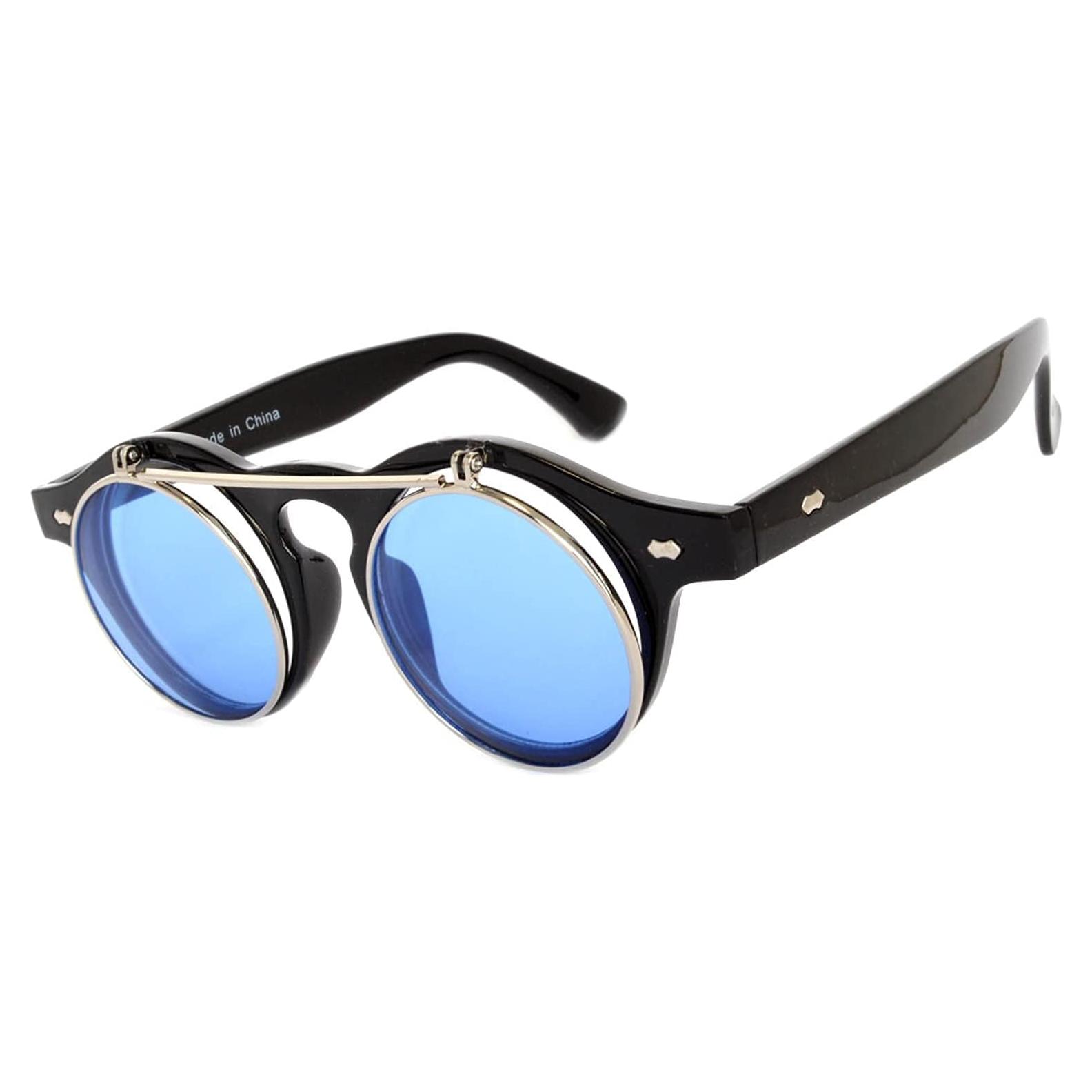 Gafas de sol redondas retro polarizadas de plástico azul