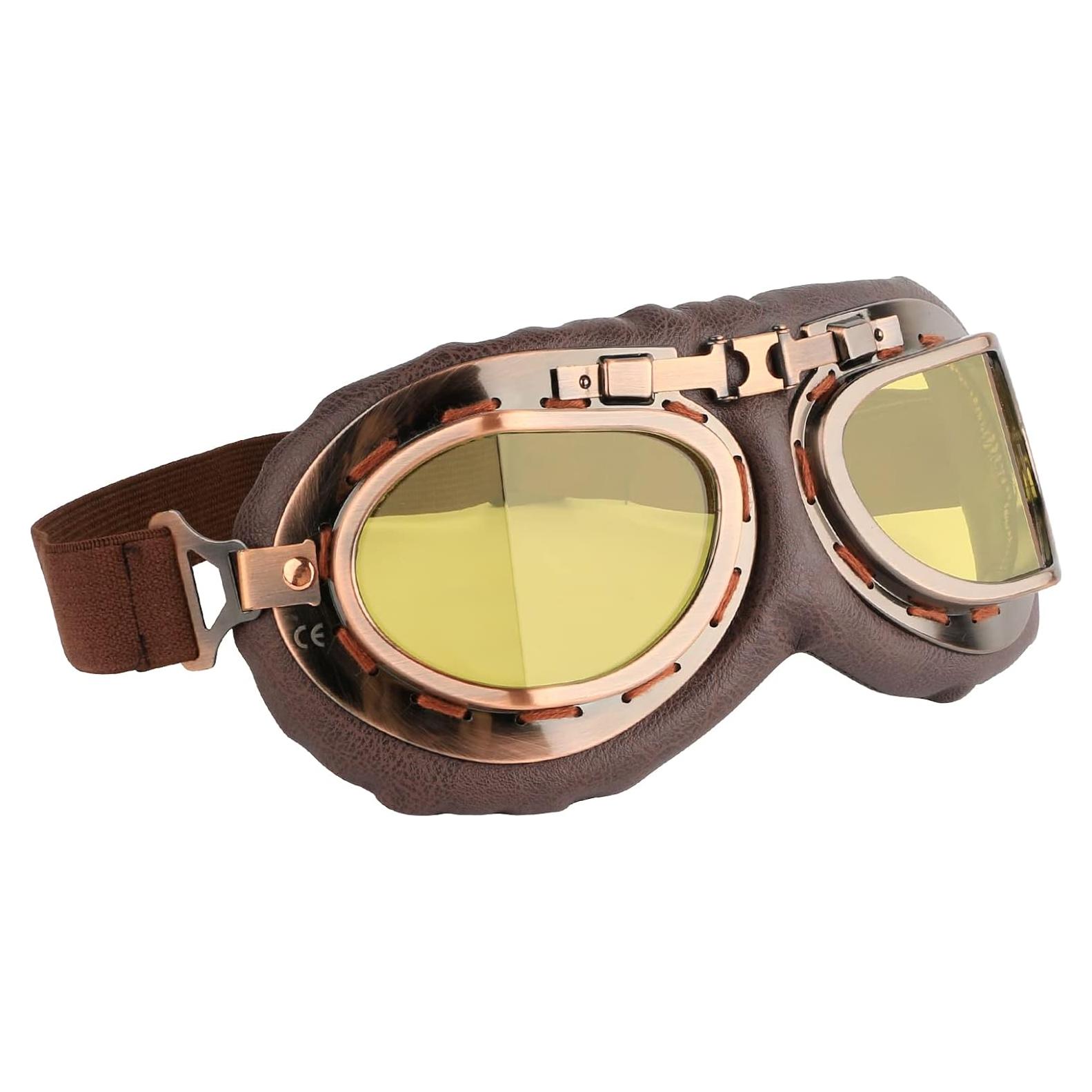 Gafas de Motocicleta Vintage GGBuy Marrón Amarillo Anti Niebla