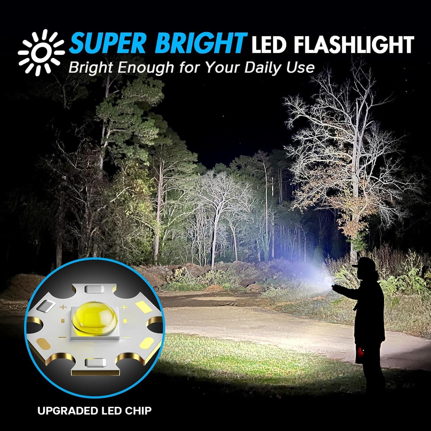 Linterna LED WdtPro SR2000 Pro, 2 Paquete, 5 Modos, Zoomable