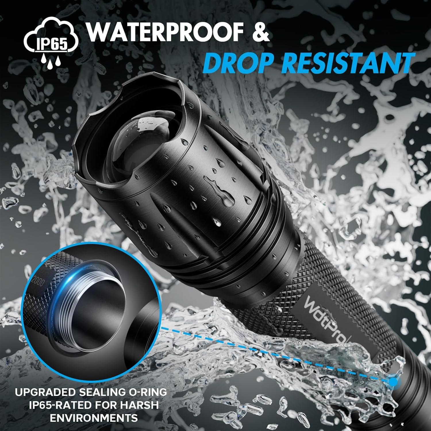 Linterna LED WdtPro SR2000 Pro, 2 Paquete, 5 Modos, Zoomable