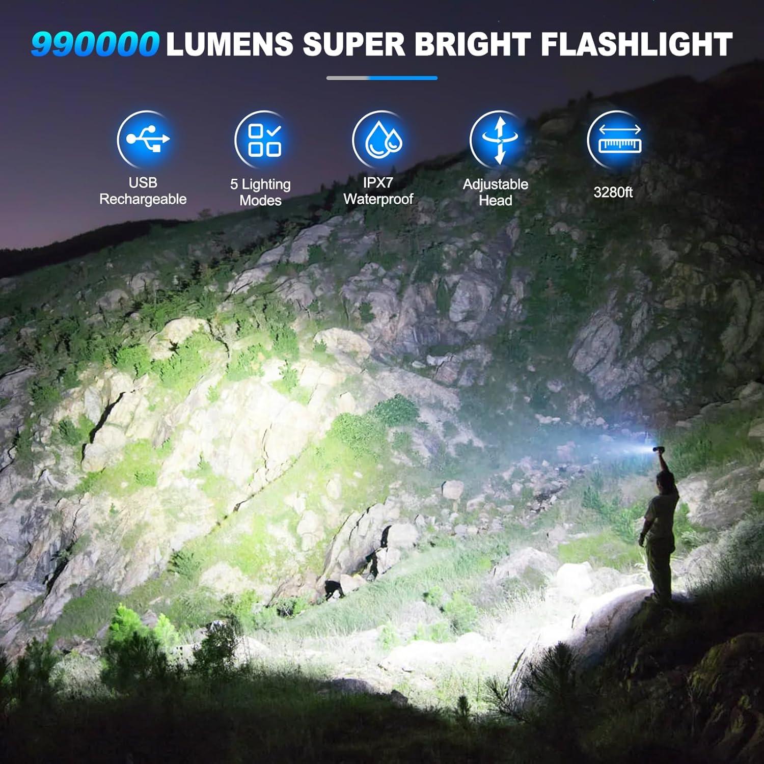 Linterna LED KINGCAESAR 990000 Lúmenes Recargable 2 Pzas