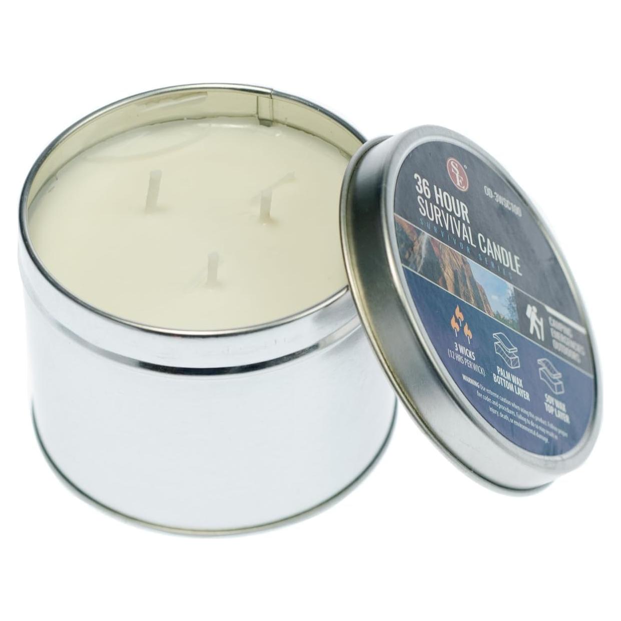 Vela de Emergencia SE Survivor 3 Mechas 36 Horas Cera Soja