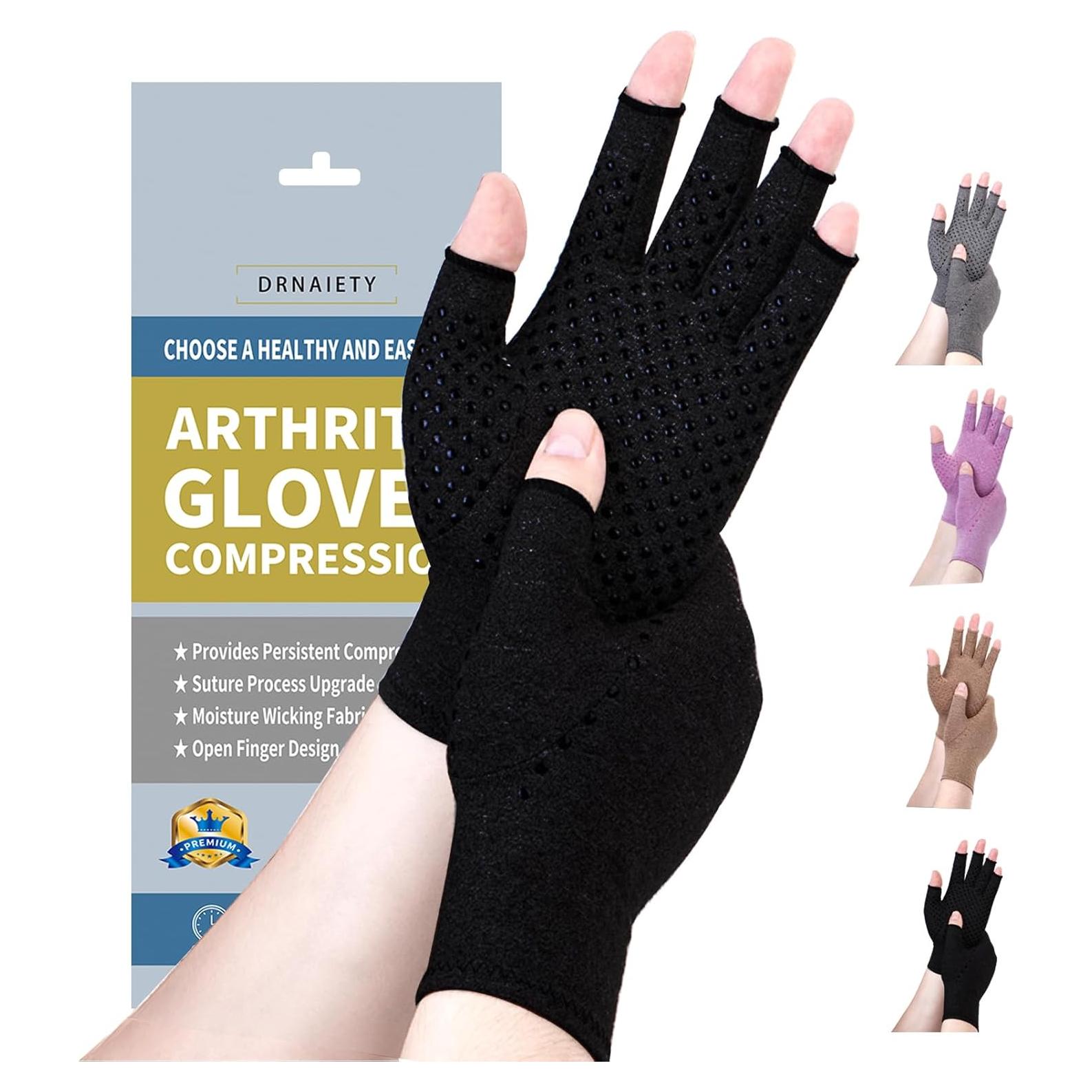 Guantes de Compresión DRNAIETY para Artritis - Sin Dedos XL Negro