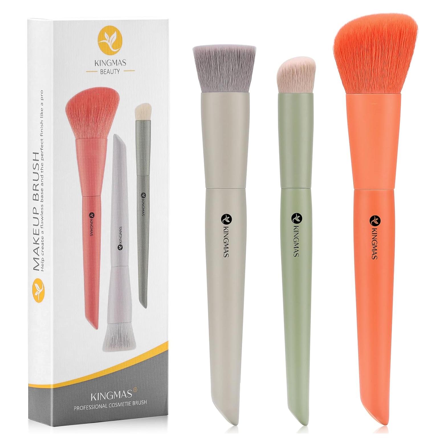 Set de 3 Pinceles de Maquillaje KINGMAS Kabuki y Corrector