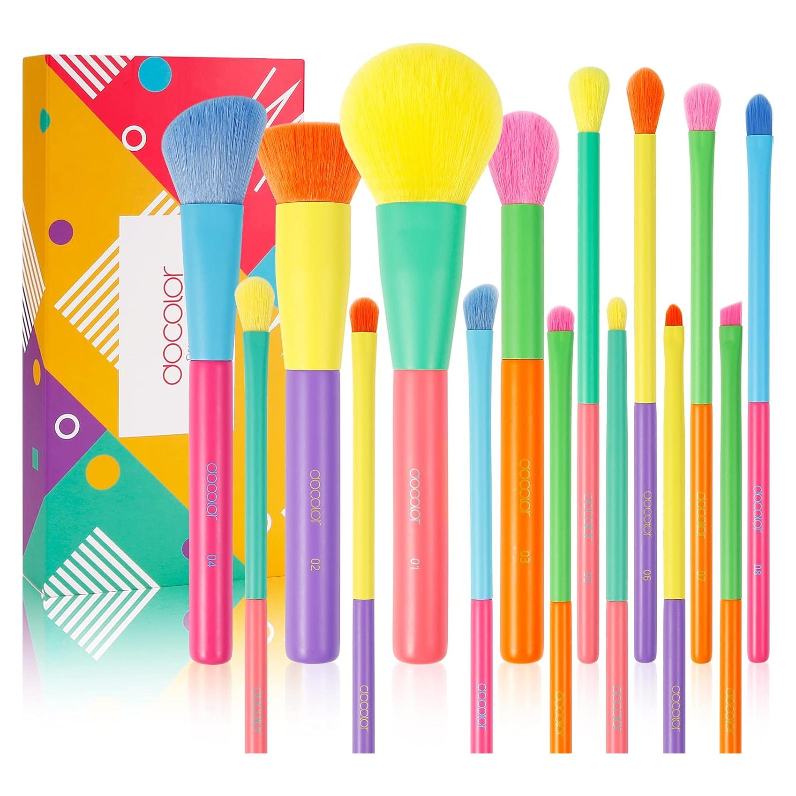Docolor Juego de Brochas de Maquillaje 15Pcs Coloridas