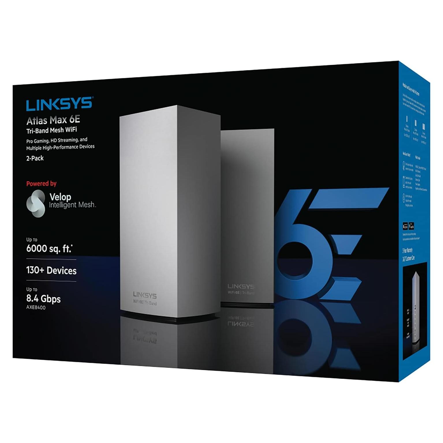 Sistema Mesh Wi-Fi 6E Linksys MX8502 2 Paquete 557 m²