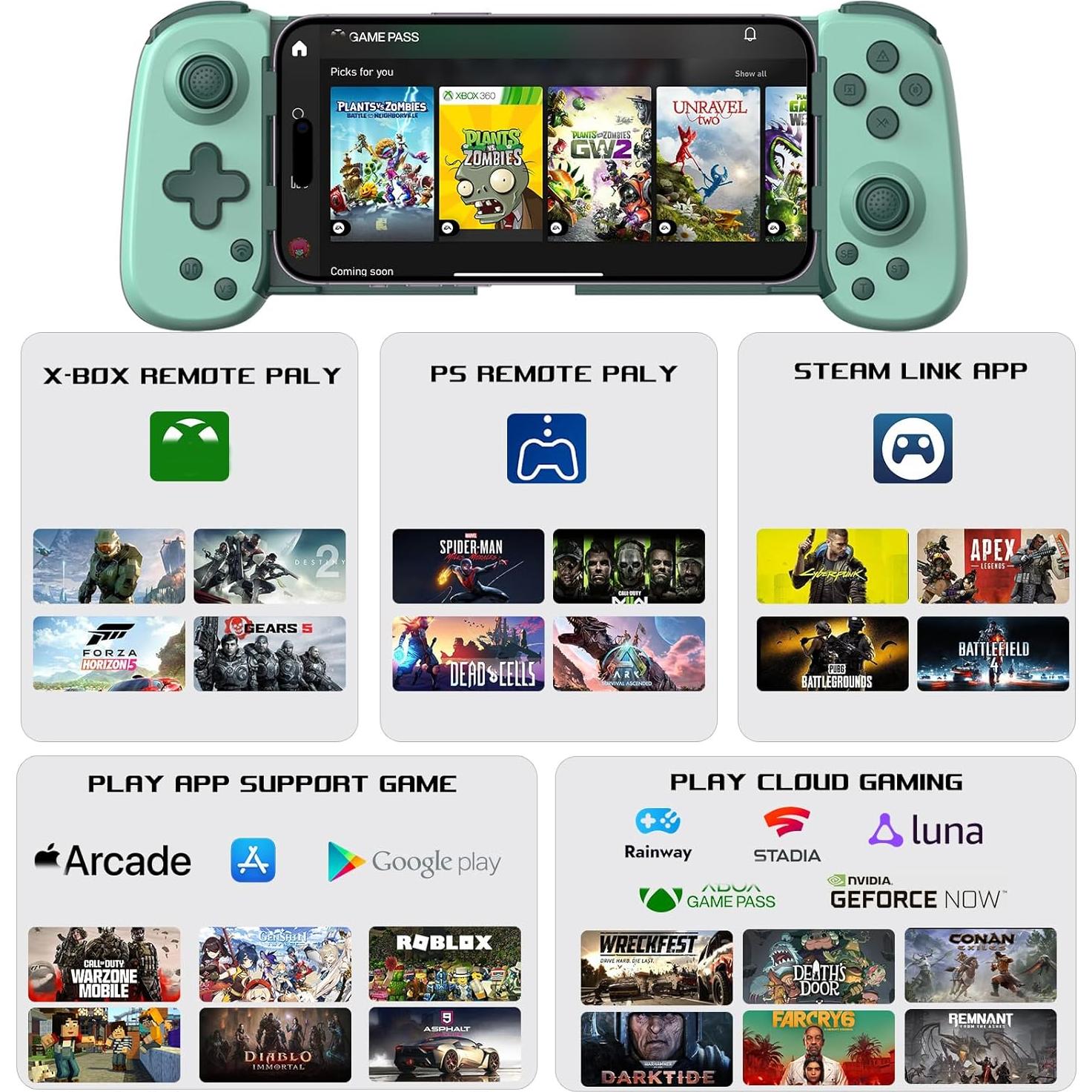 Controlador de Juegos Móvil arVin para Android/iOS - Gamepad Inalámbrico