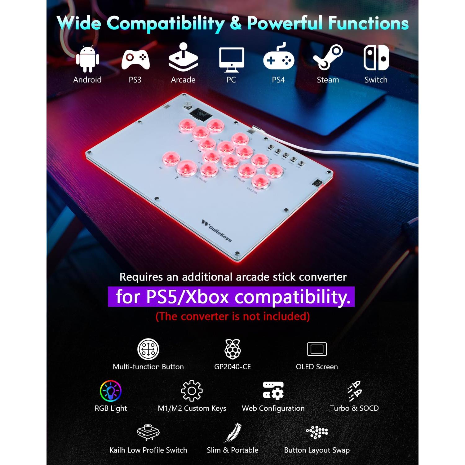 Controlador de Arcade GuileKeys GK-16 Blanco con RGB