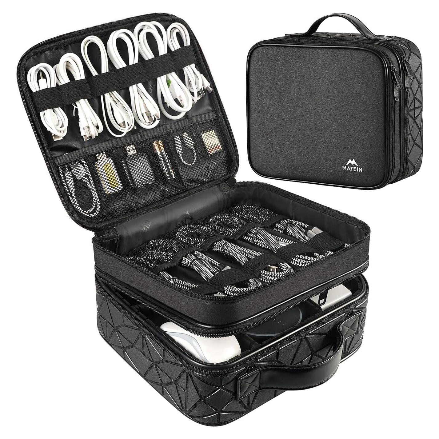 MATEIN Bolsa Organizadora de Cables Doble Capa Negra 25x22cm