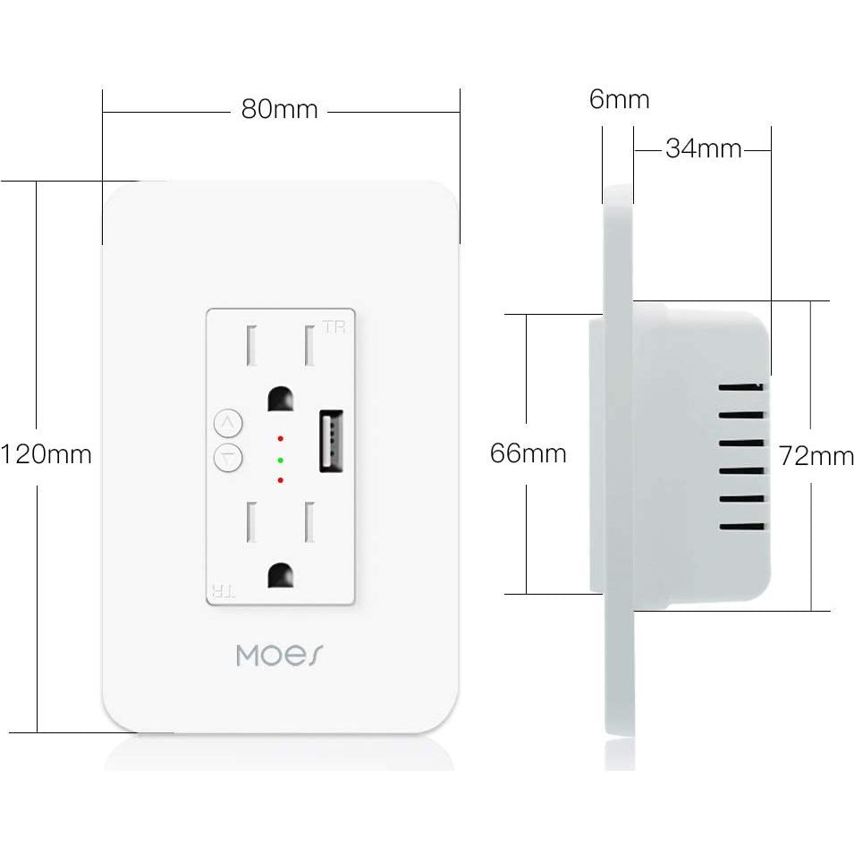 Enchufe Inteligente MOES WiFi 15A 2 en 1 con USB