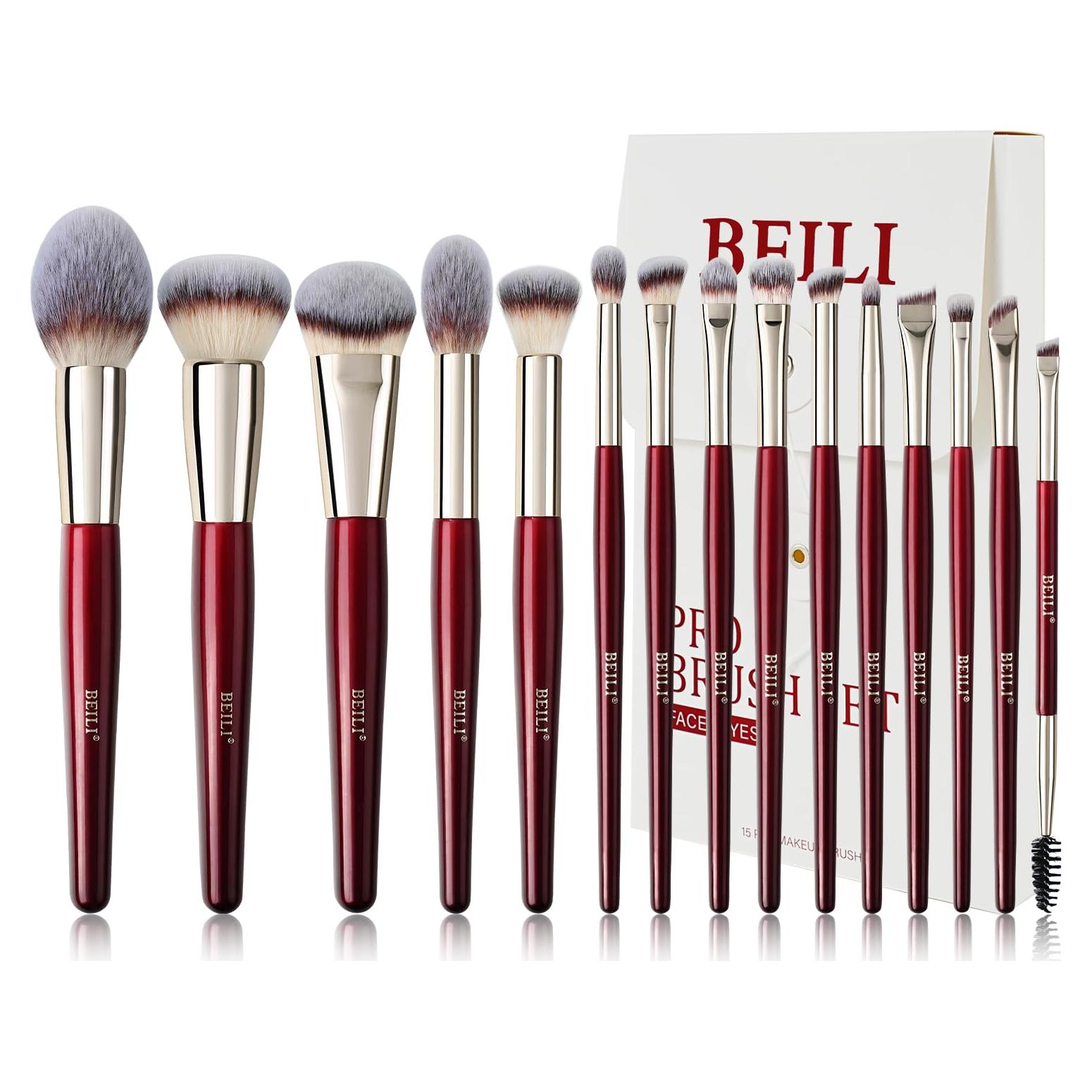 Conjunto de Brochas de Maquillaje BEILI 15Pcs Rojo