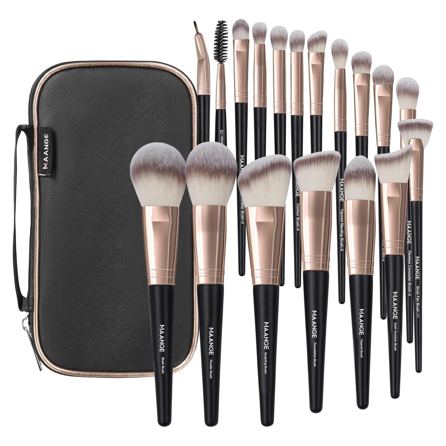 Pinceles de Maquillaje MAANGE 18 Pcs Kit Profesional Café