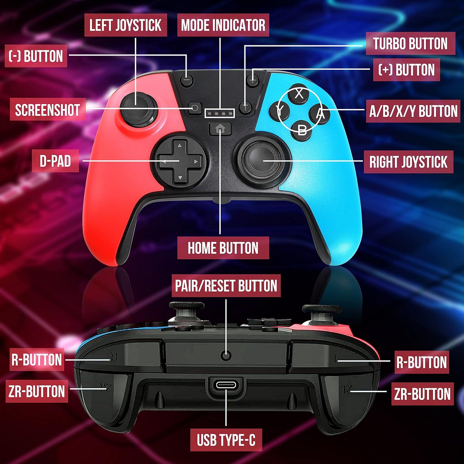 Controlador Inalámbrico Pyle para Consola Switch - Bluetooth 5.0, Doble Vibración, RGB