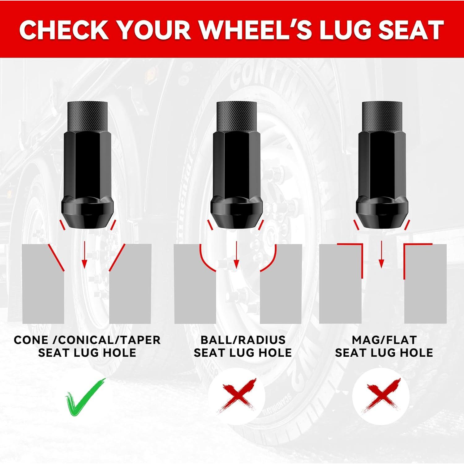 20 Tuercas de Buje Abierto EZISOE M12x1.5 50mm Negras
