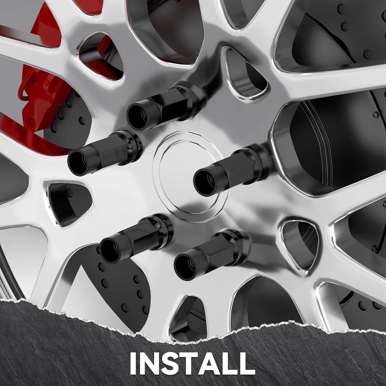 20 Tuercas de Buje Abierto EZISOE M12x1.5 50mm Negras