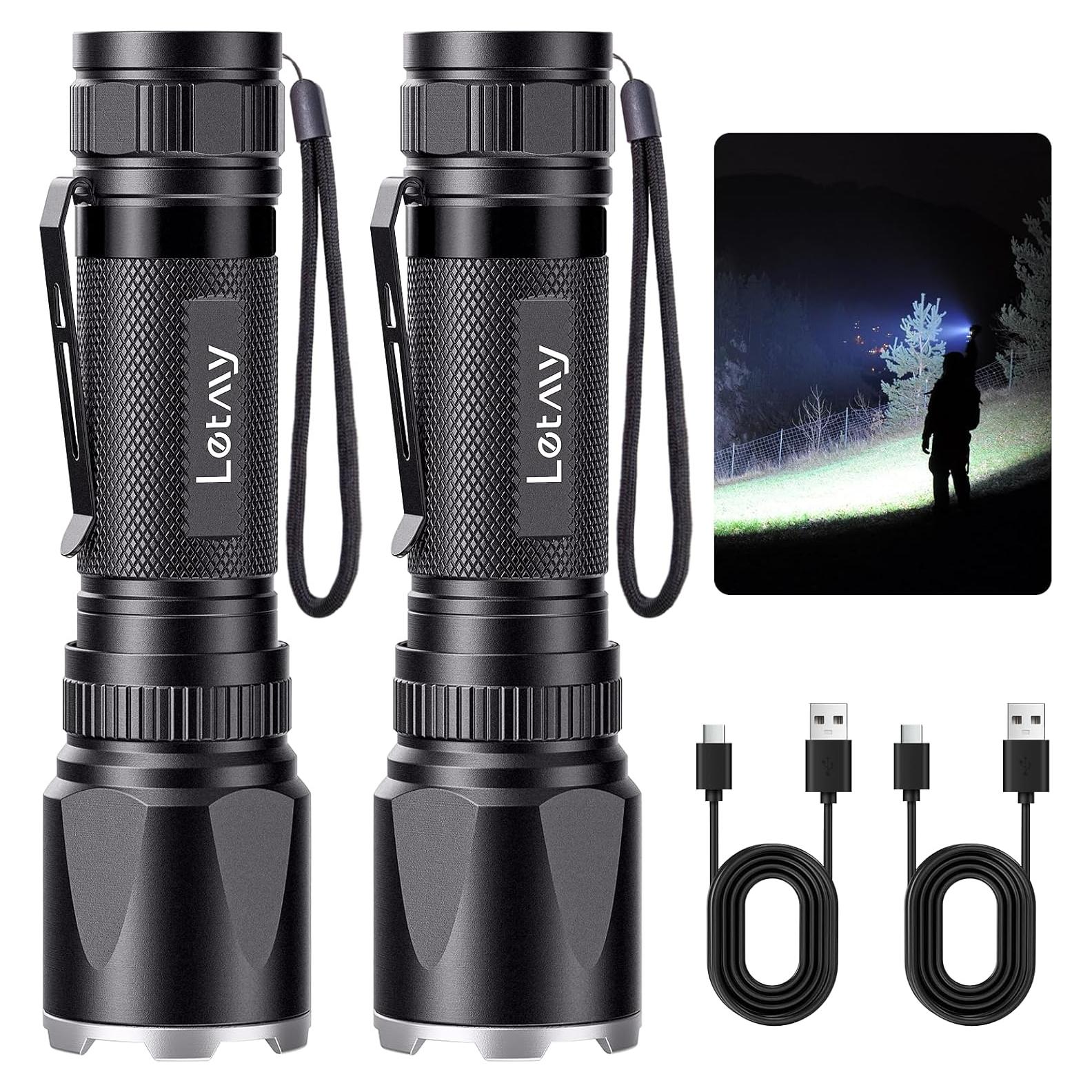 Linternas Recargables LETMY 2000 Lúmenes 2 Paquete LED Tácticas