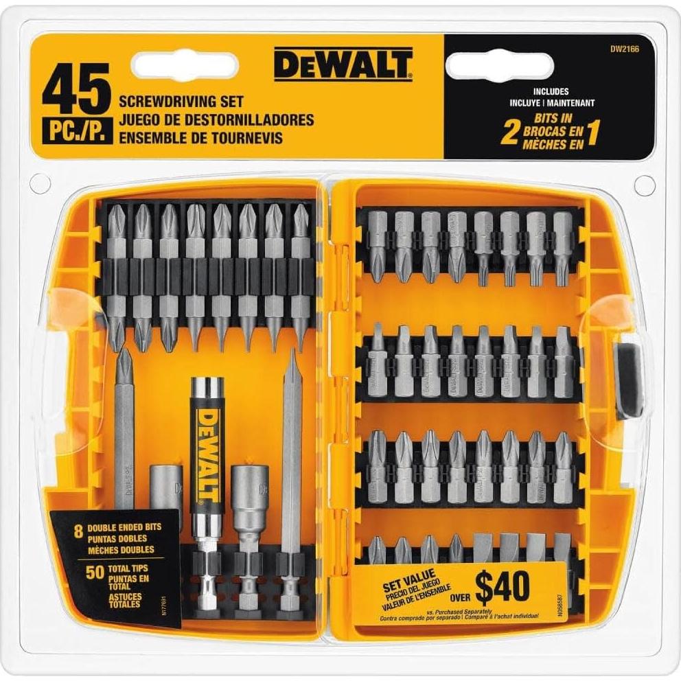 Juego de Puntas de Destornillador DEWALT 45 Piezas con Estuche