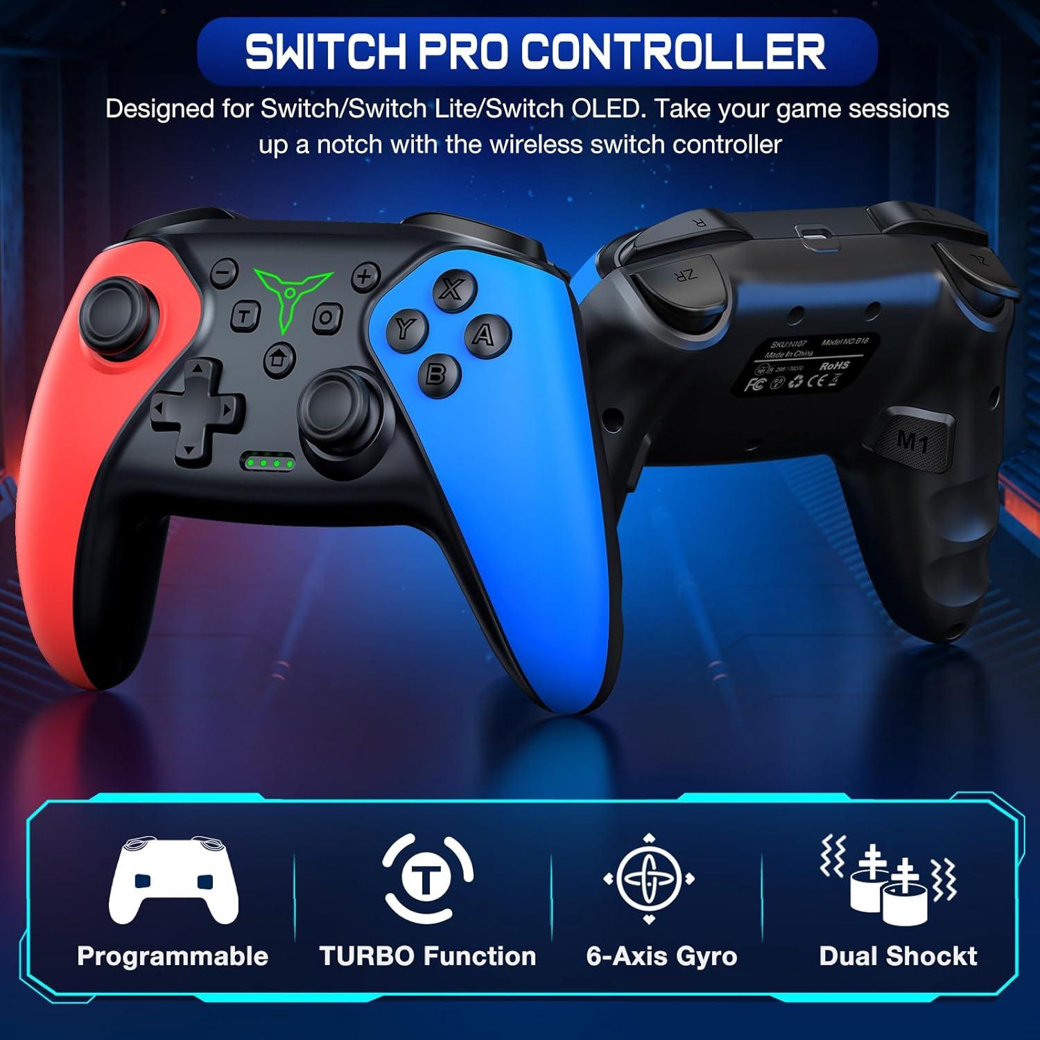 Controlador Inalámbrico Qixun para Switch Rojo y Azul