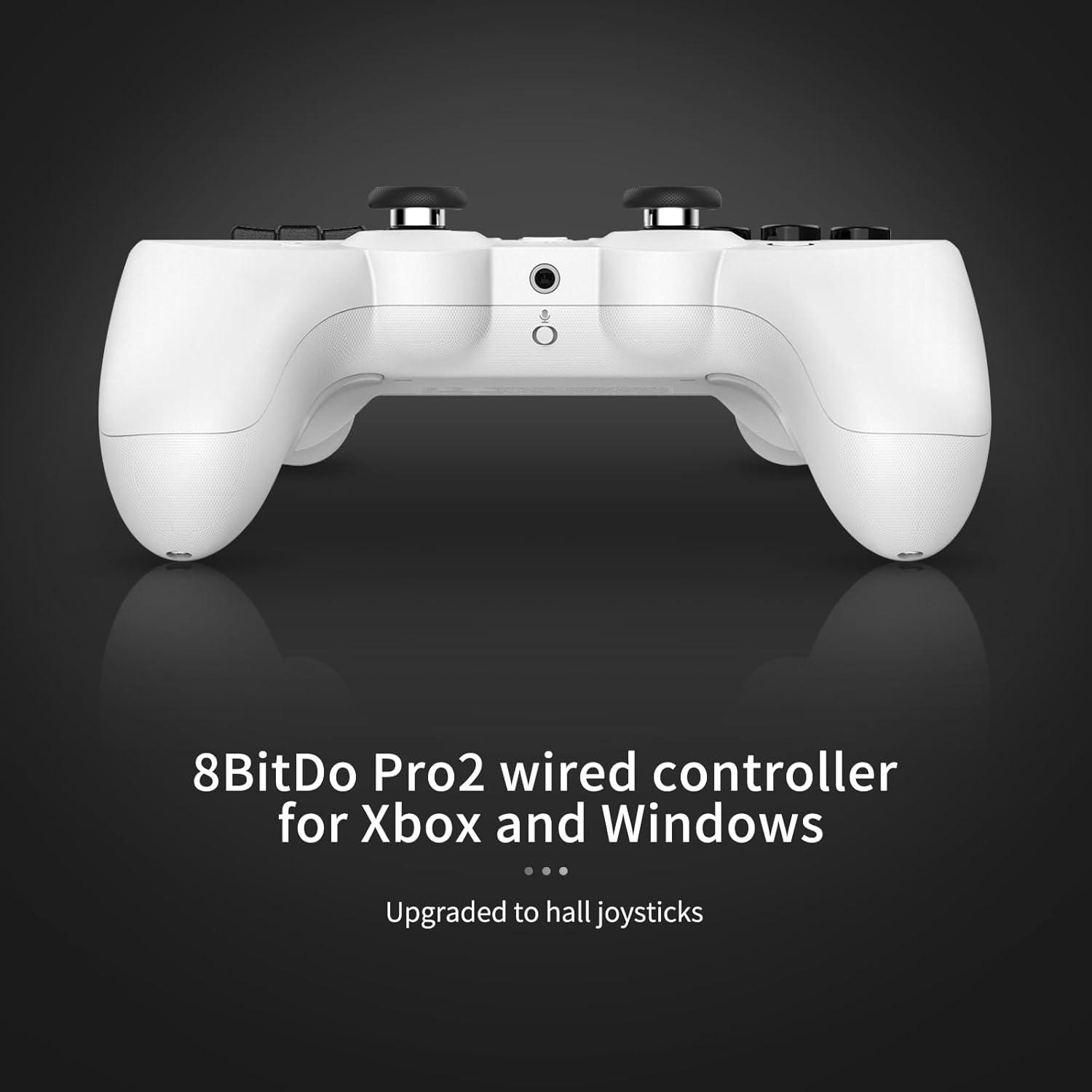 8bitdo Pro 2 Wired Controller for Xbox Series X|S, Xbox One, Windows 10/11, Gamepad with Hall Effect Joysticks, 3.5mm Audio Jack- Officially Licensed - White